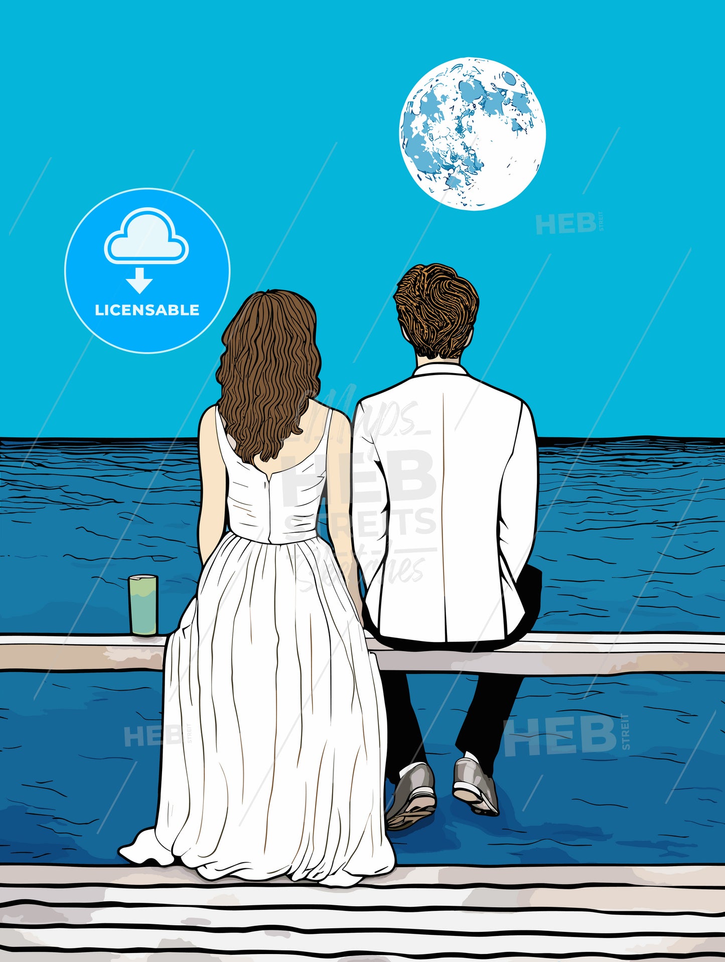 Wedding Couple Sitting on a Dock