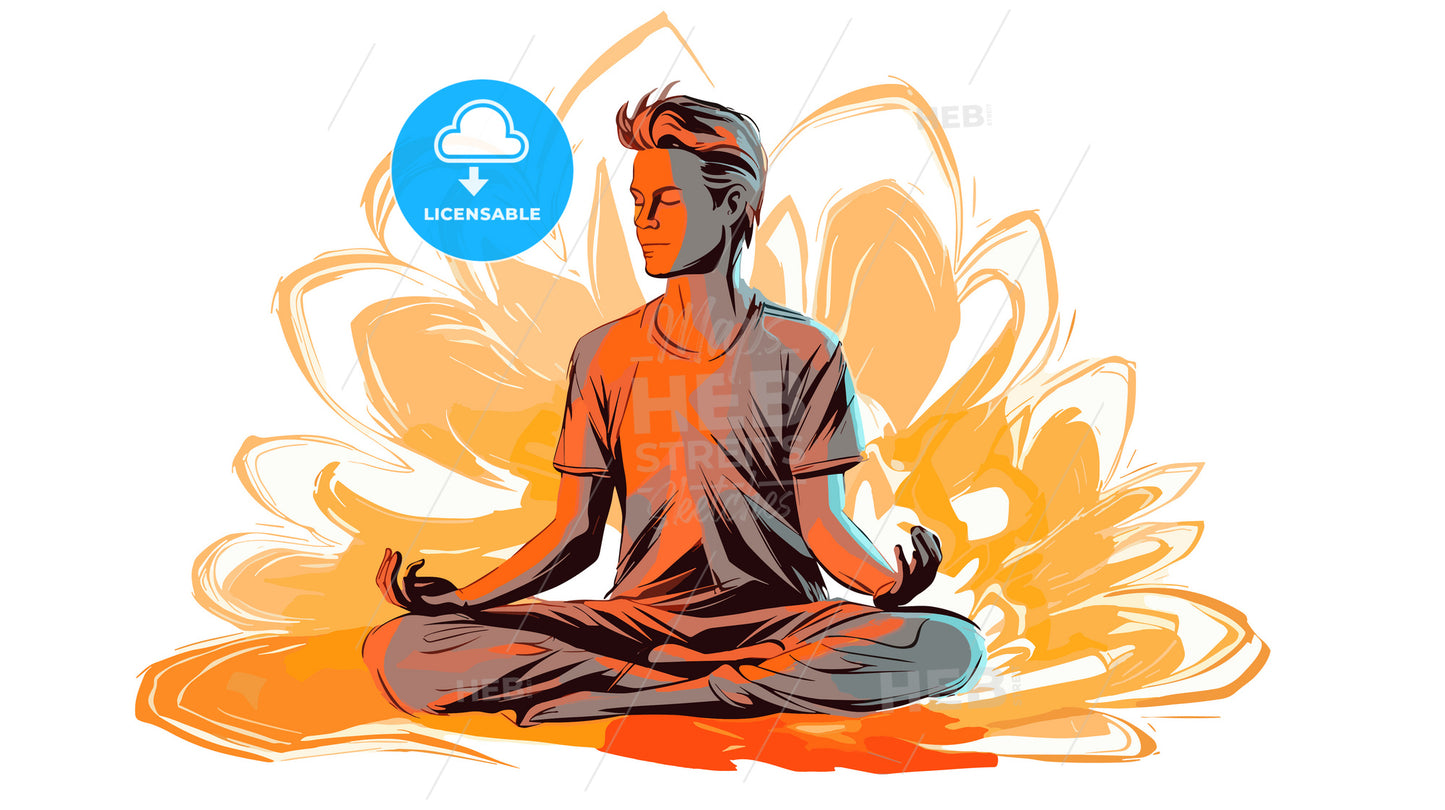 Yoga meditation in lotus pose by man silhouette