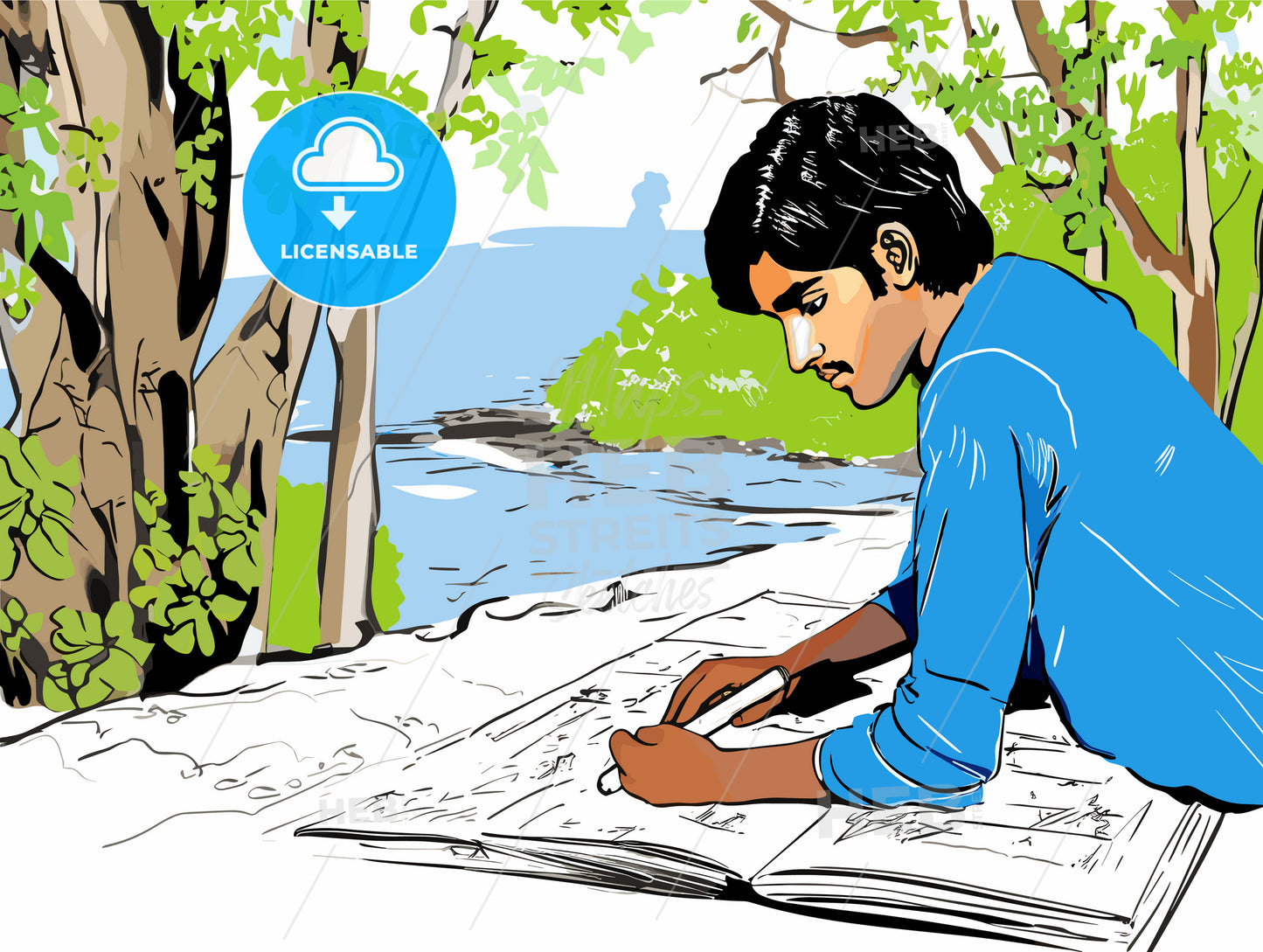 Young indian college student studying oudoors