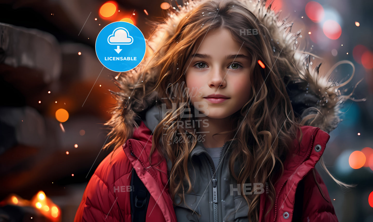 A Girl With Long Hair Wearing A Red Coat