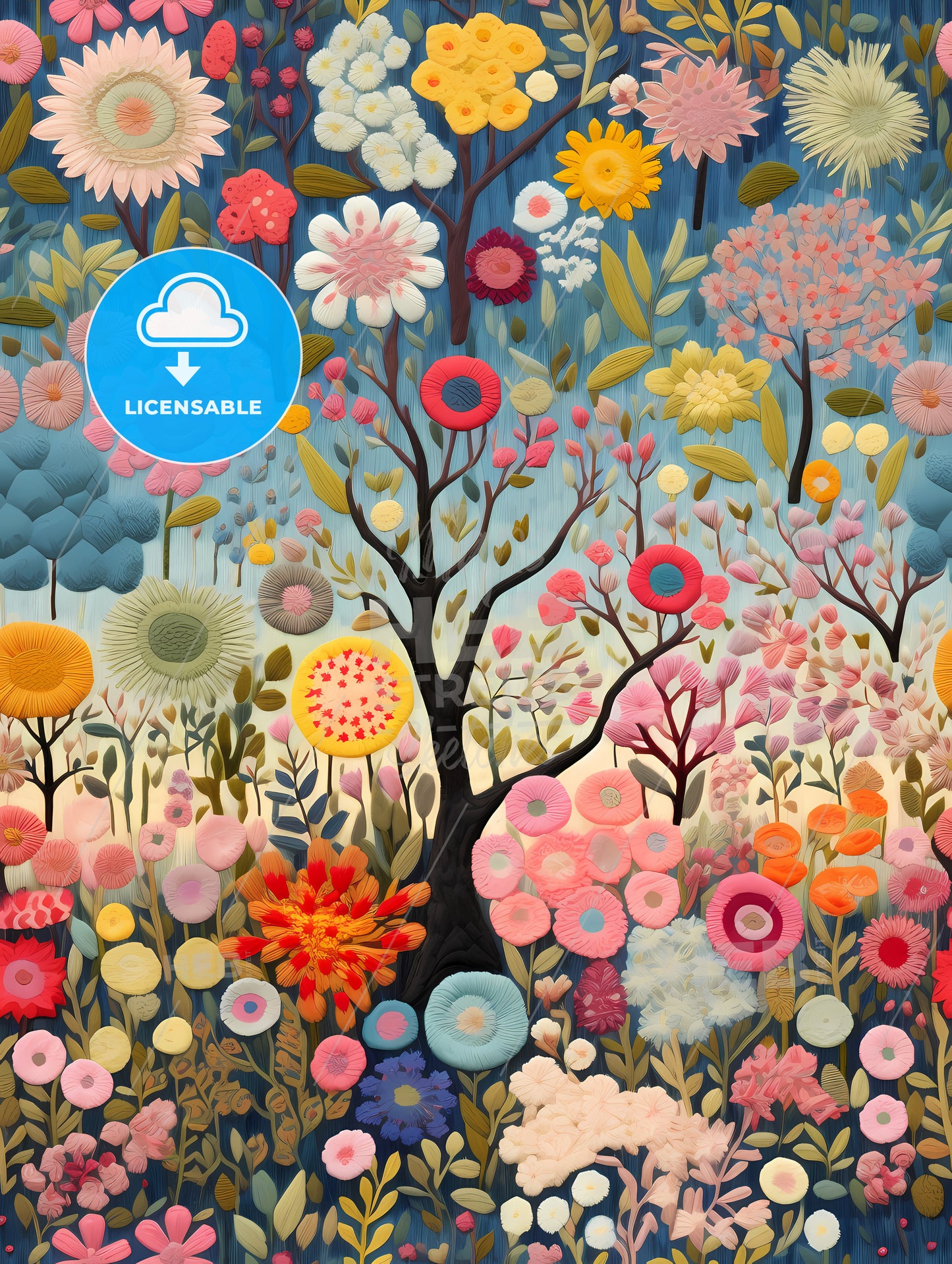 A Painting Of A Tree With Flowers