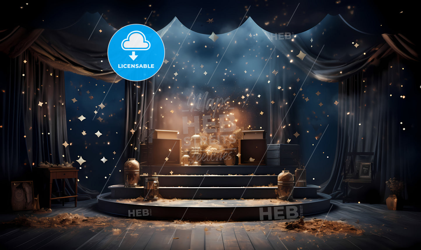A Stage With A Stage And Curtains And Lights