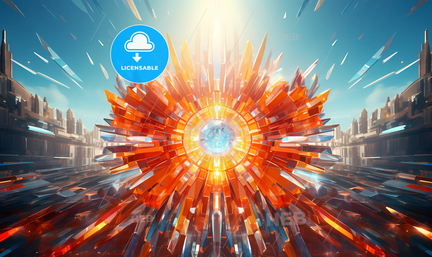A Large Explosion Of Orange And Blue Glass