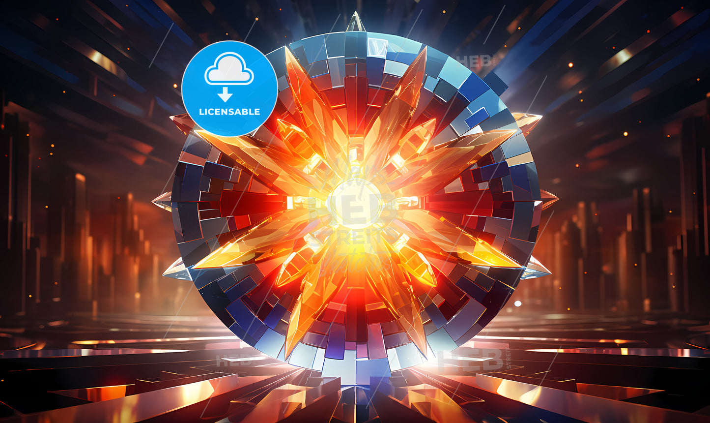 A Circular Object With Orange And Blue Crystals