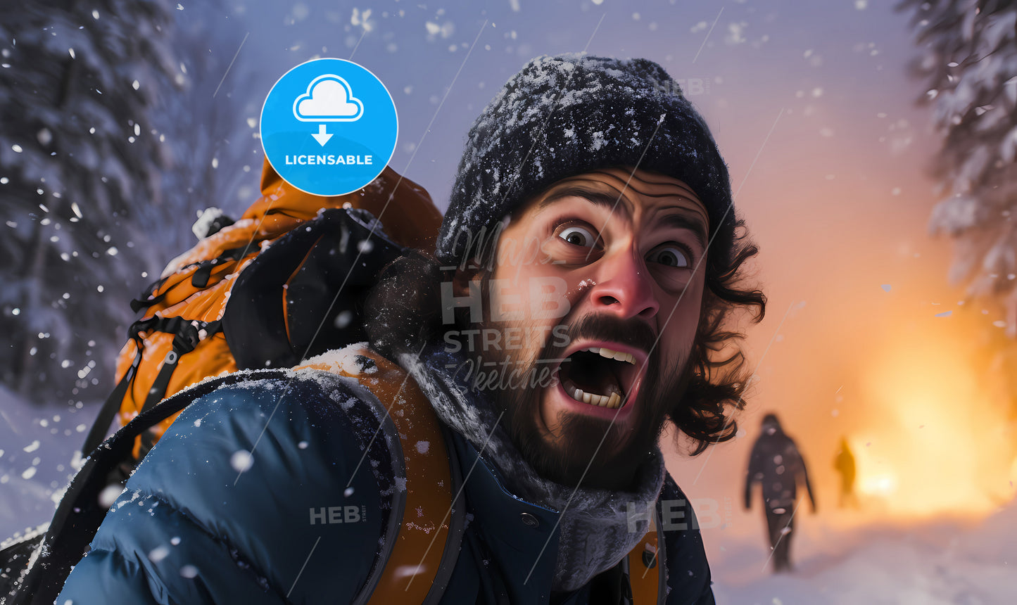 A Man In A Hat And Jacket With His Mouth Open