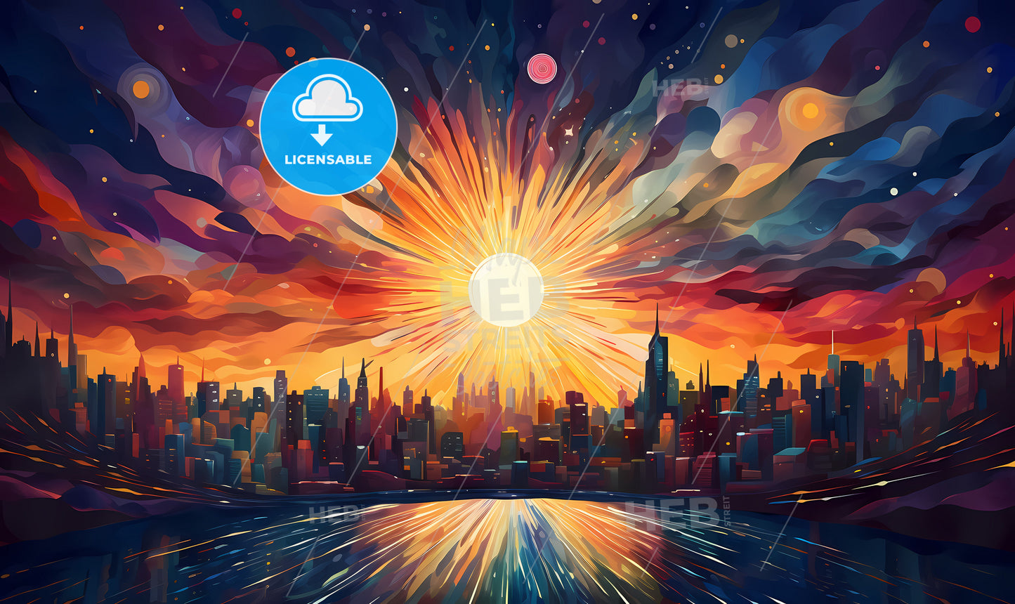 A Colorful Sunset Over A City