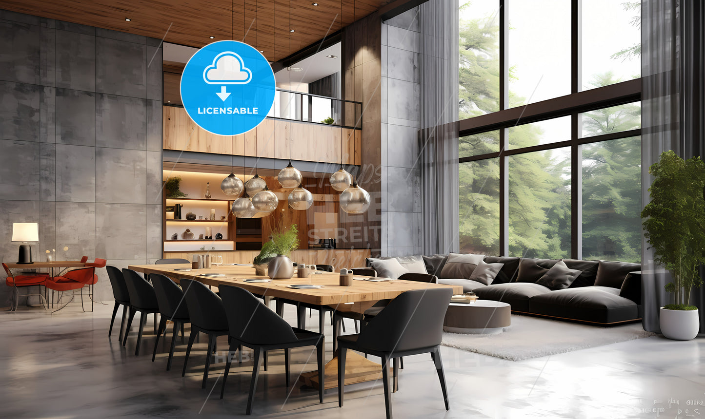 A Large Room With A Large Table And Chairs