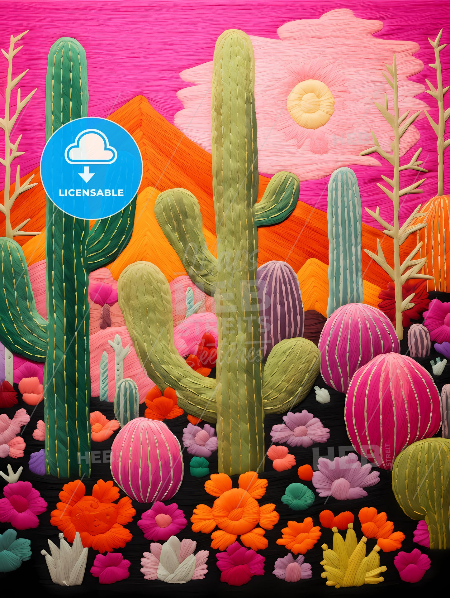 A Colorful Cactus And Flowers