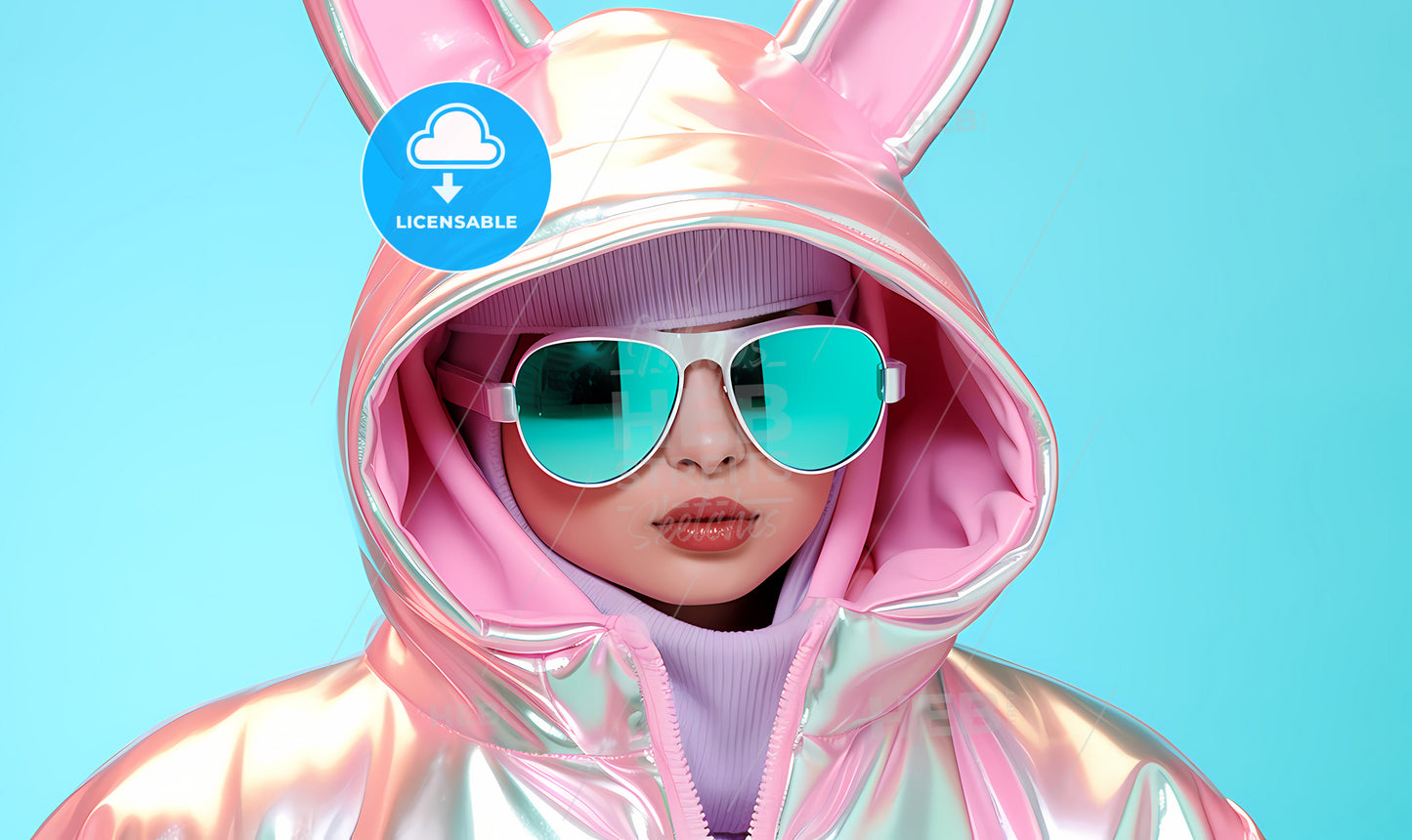 A Woman Wearing A Pink Hoodie And Sunglasses