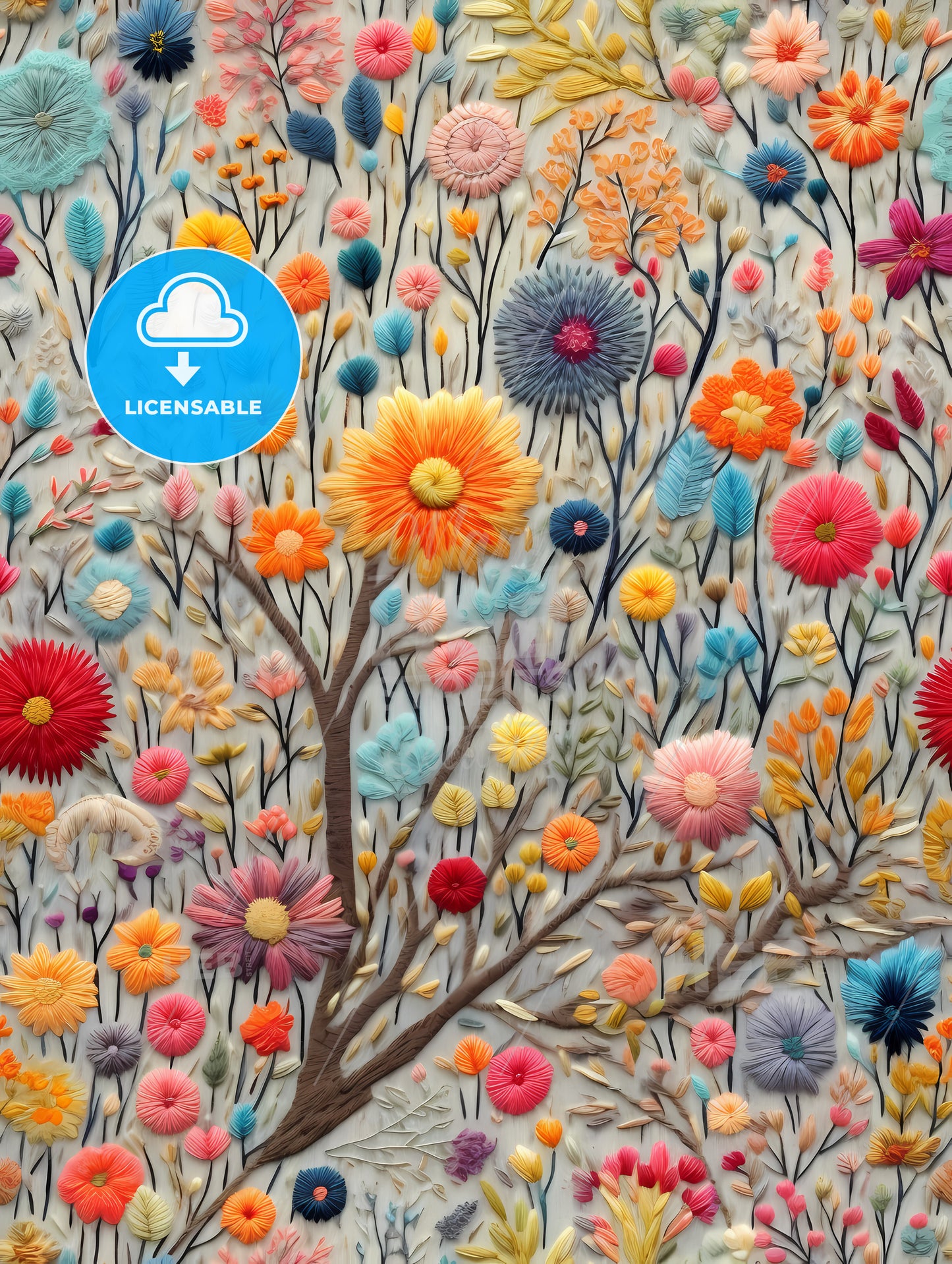 A Tree With Colorful Flowers And Leaves