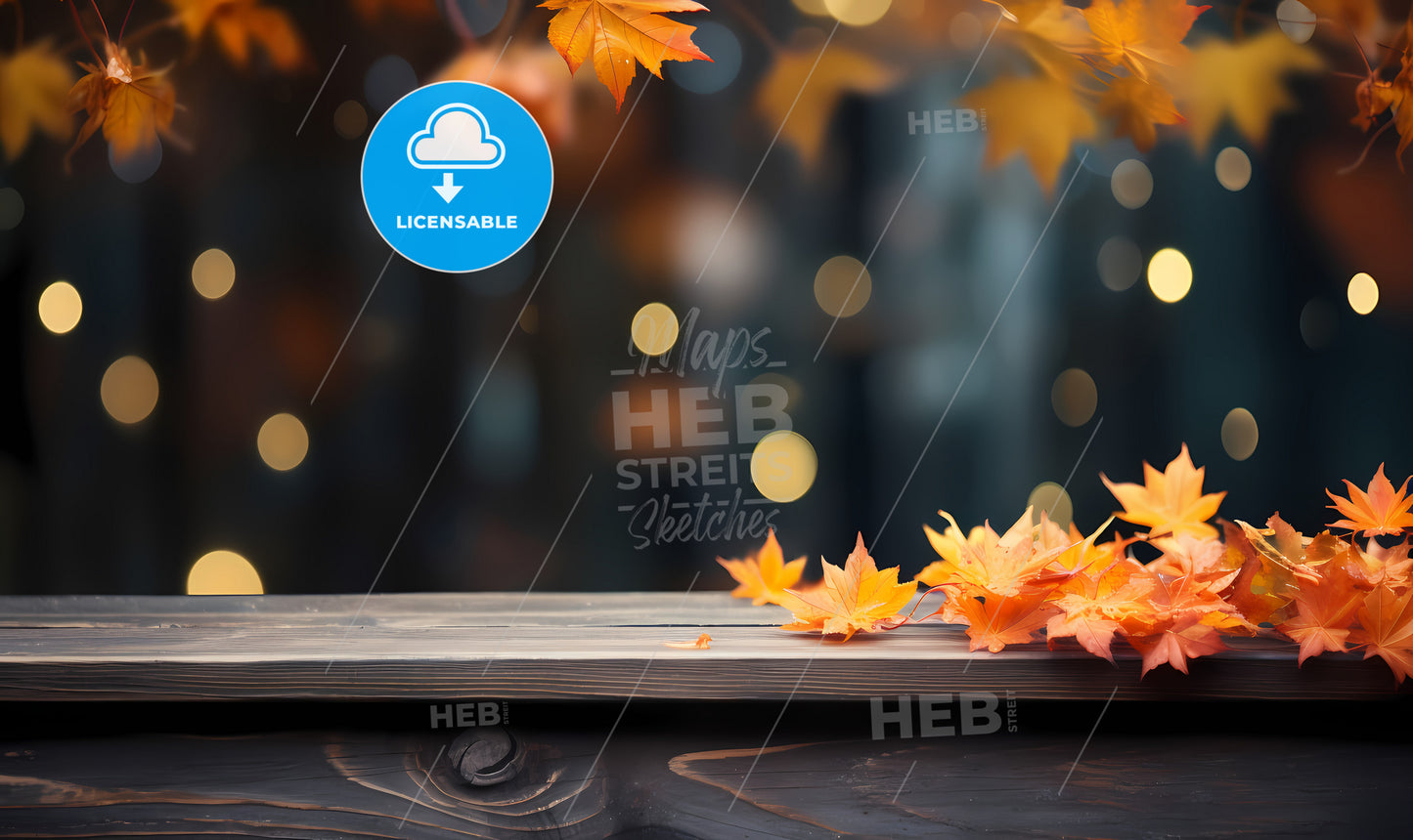 A Wooden Surface With Orange Leaves