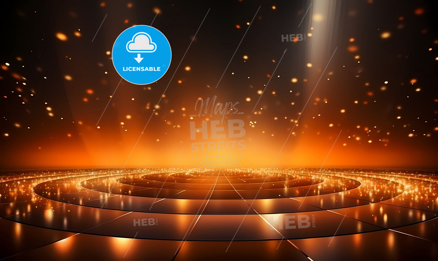 A Black And Orange Tiled Floor With Lights And A Black Background