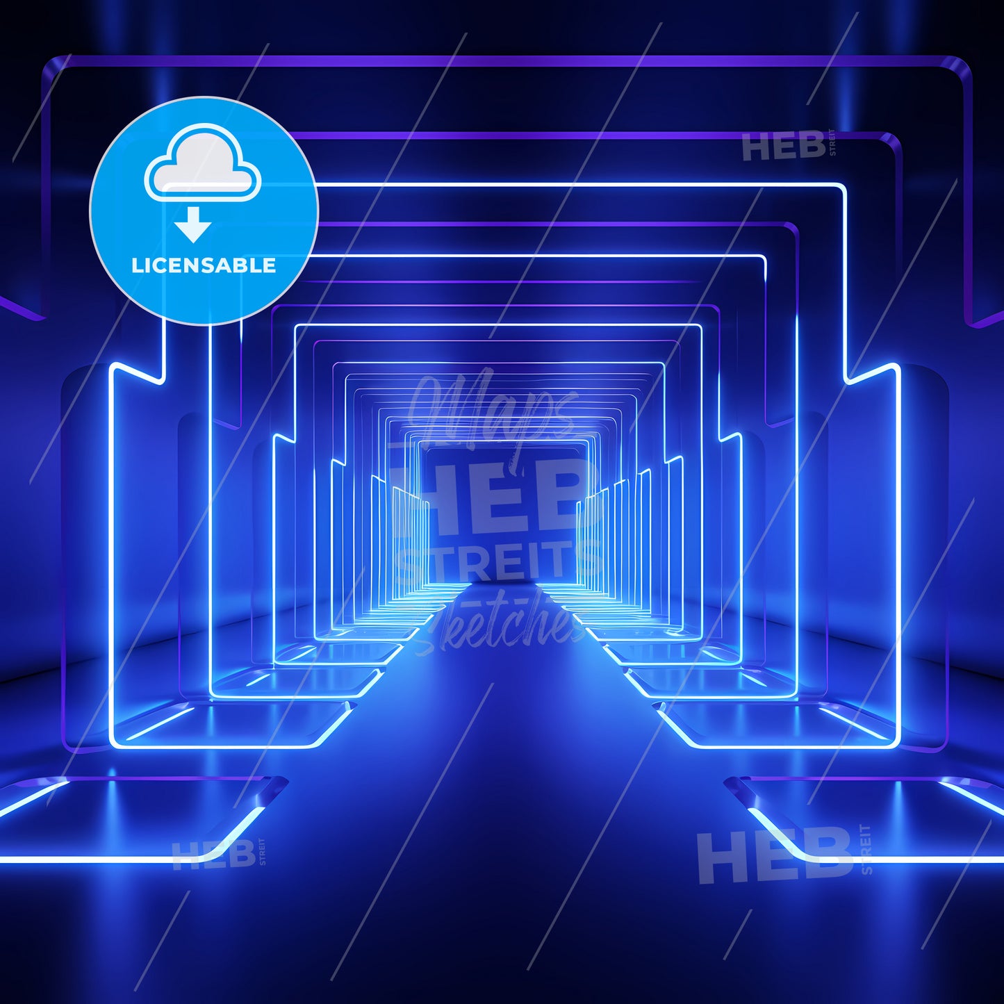 A Blue And Purple Tunnel With Lights