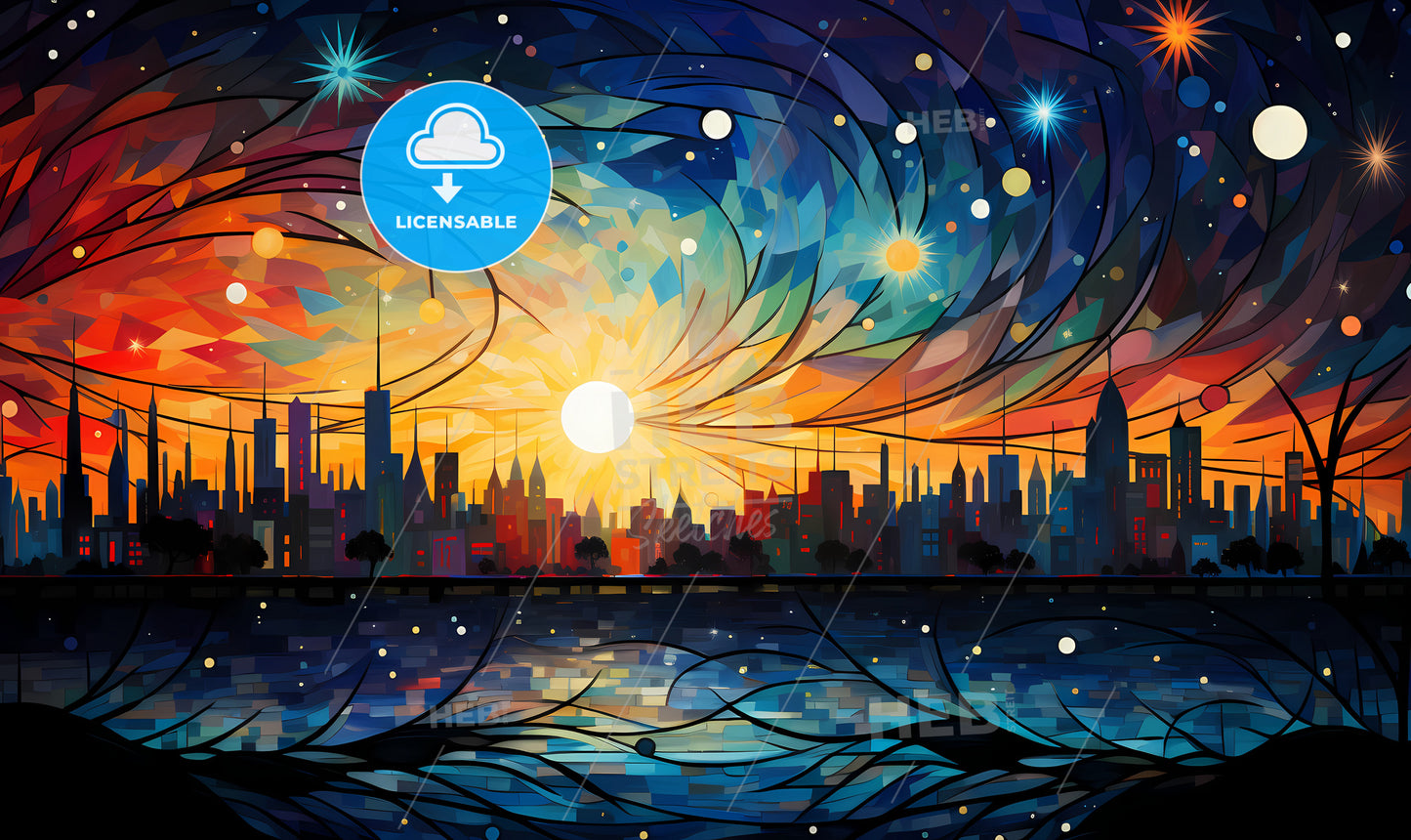 A Colorful Sunset Over A City