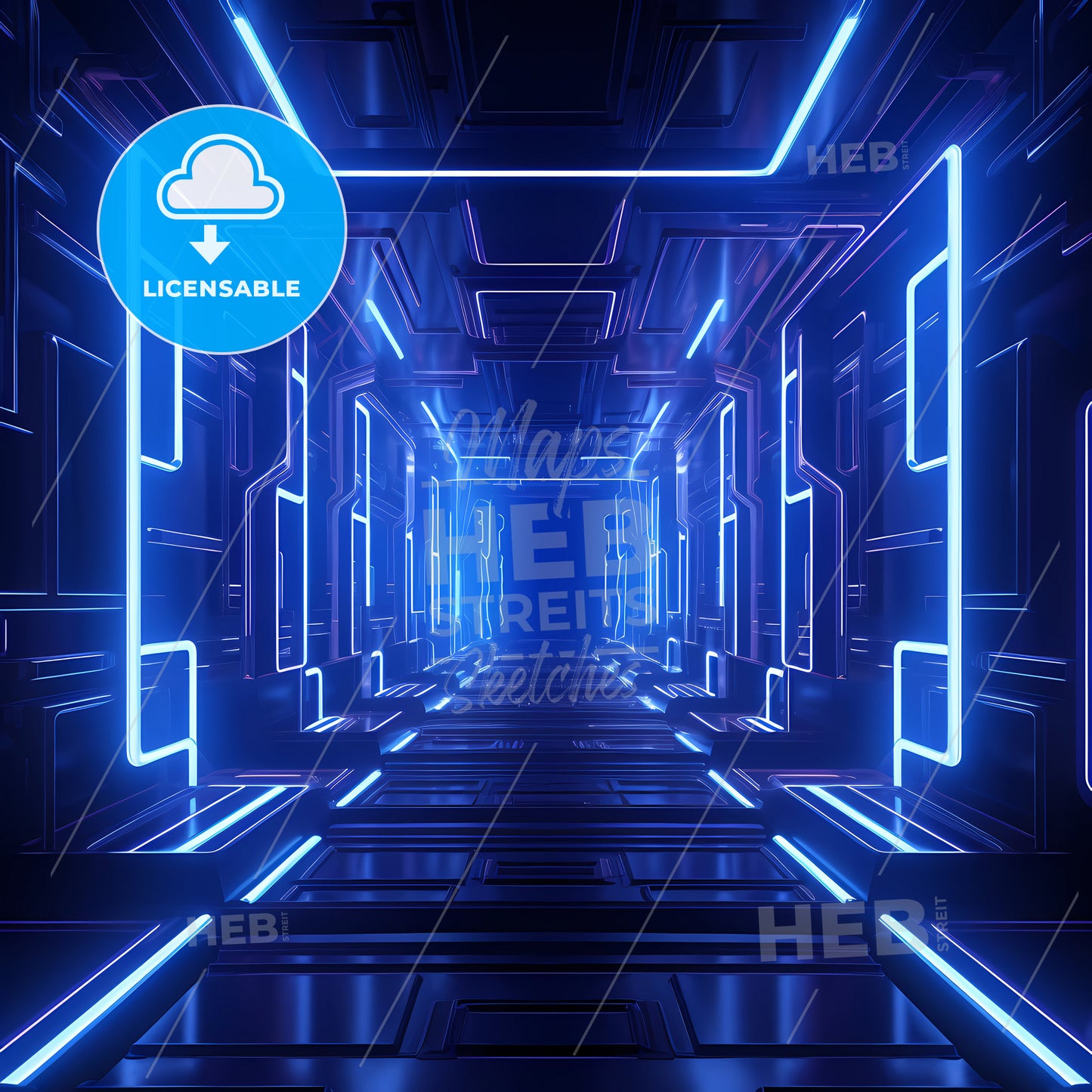 A Blue And Black Tunnel With Lights