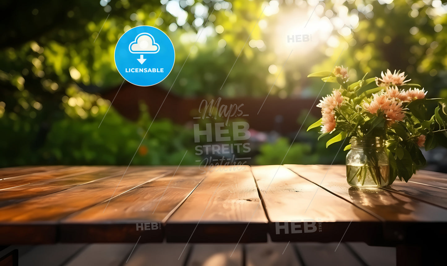 A Glass Jar With Flowers On A Wooden Table