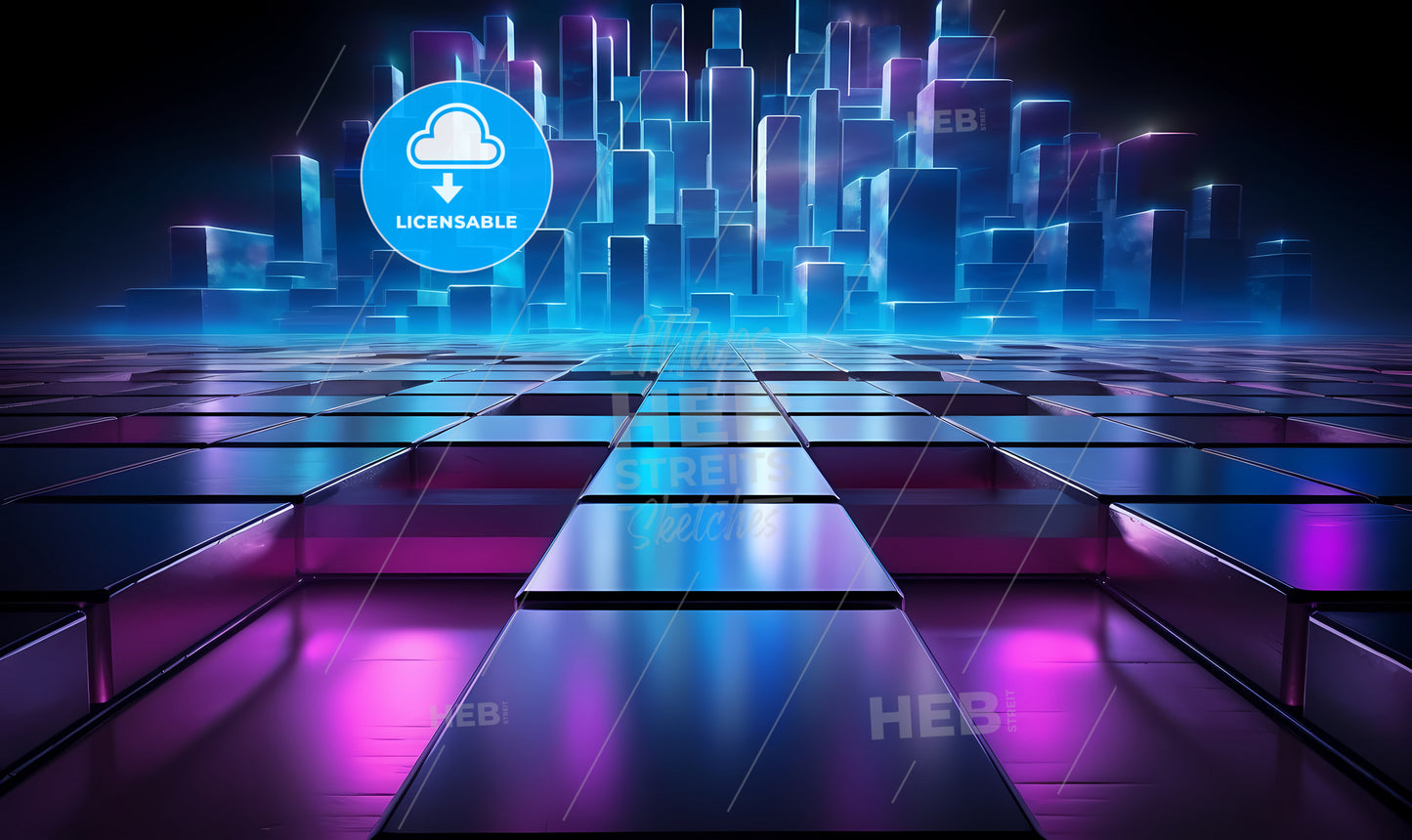 A Blue And Purple Lights And A City