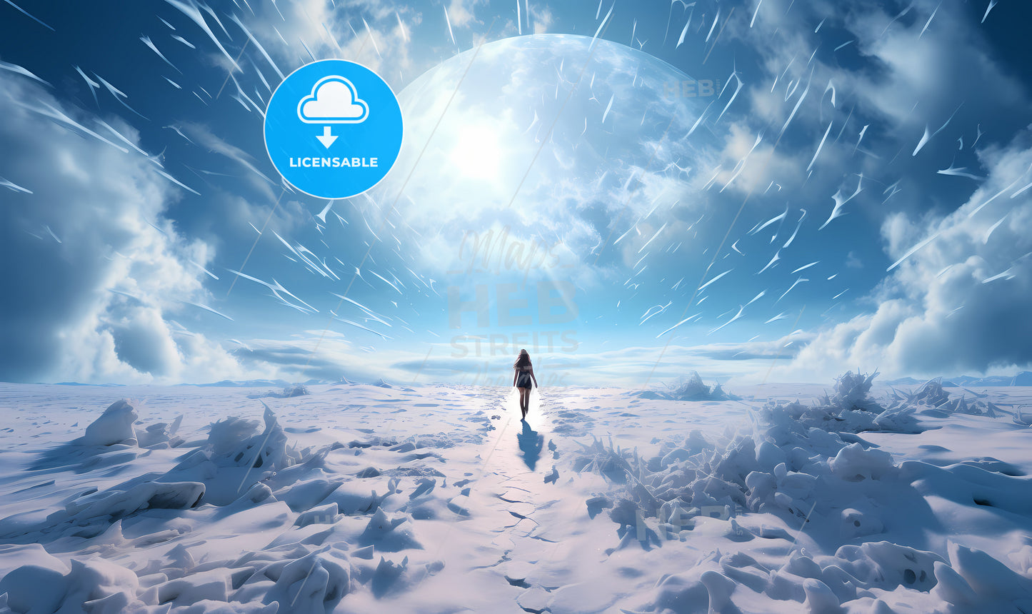 A Woman Walking On A Snowy Field