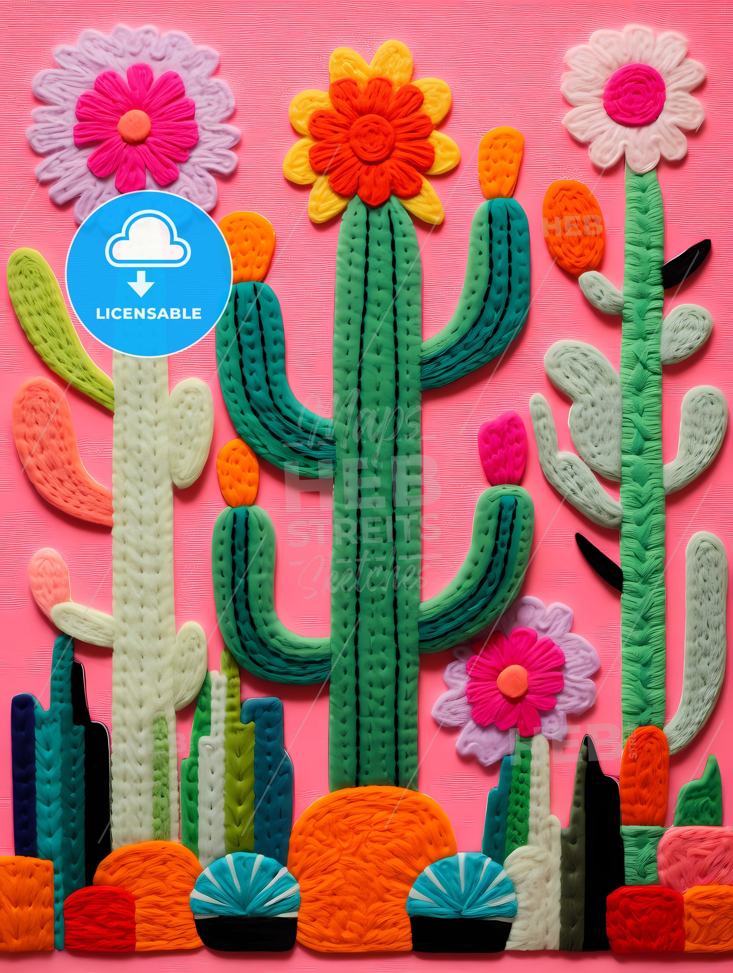 A Group Of Cactuses With Flowers