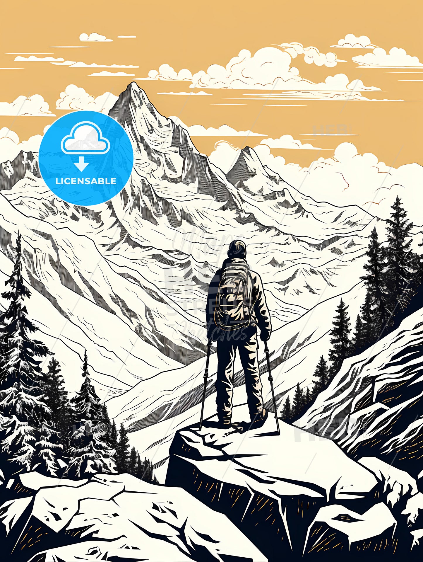 A Man Standing On A Mountain Peak Looking At A Mountain Range