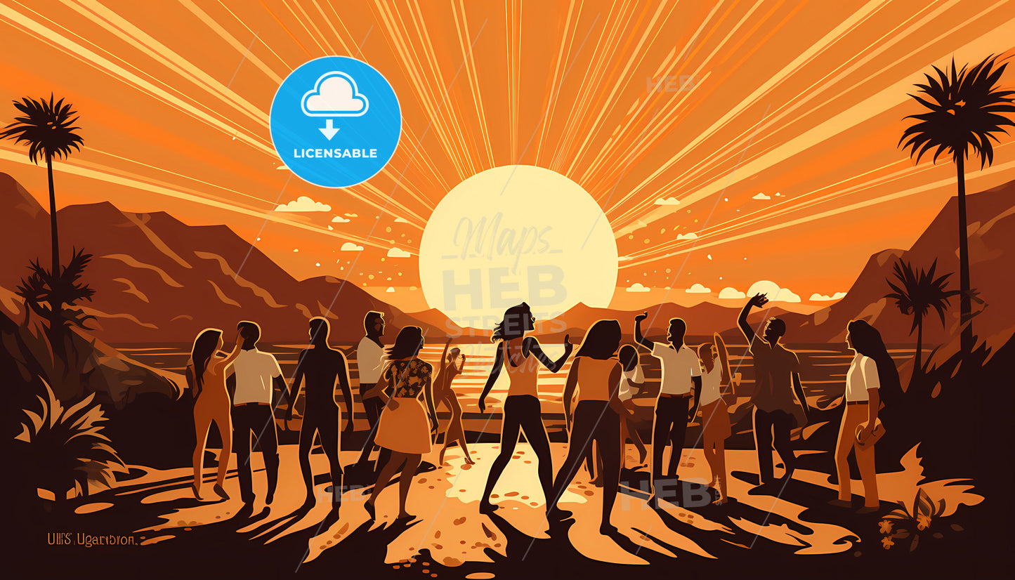 A Group Of People Dancing In Front Of A Sunset