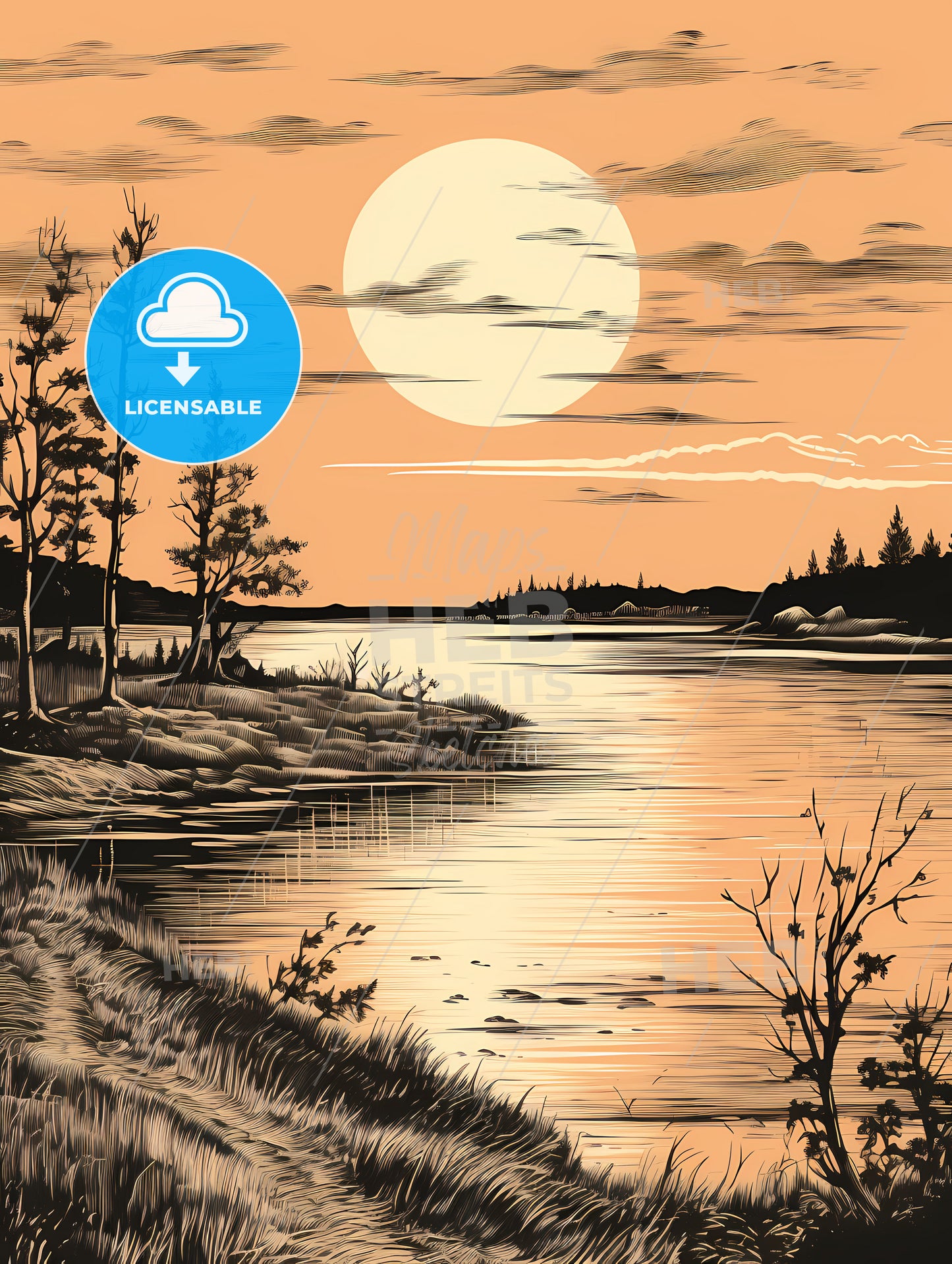 A Sunset Over A River