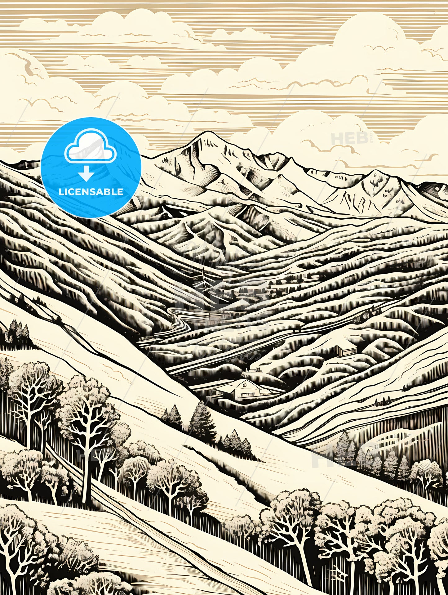 A Drawing Of A Mountain Range