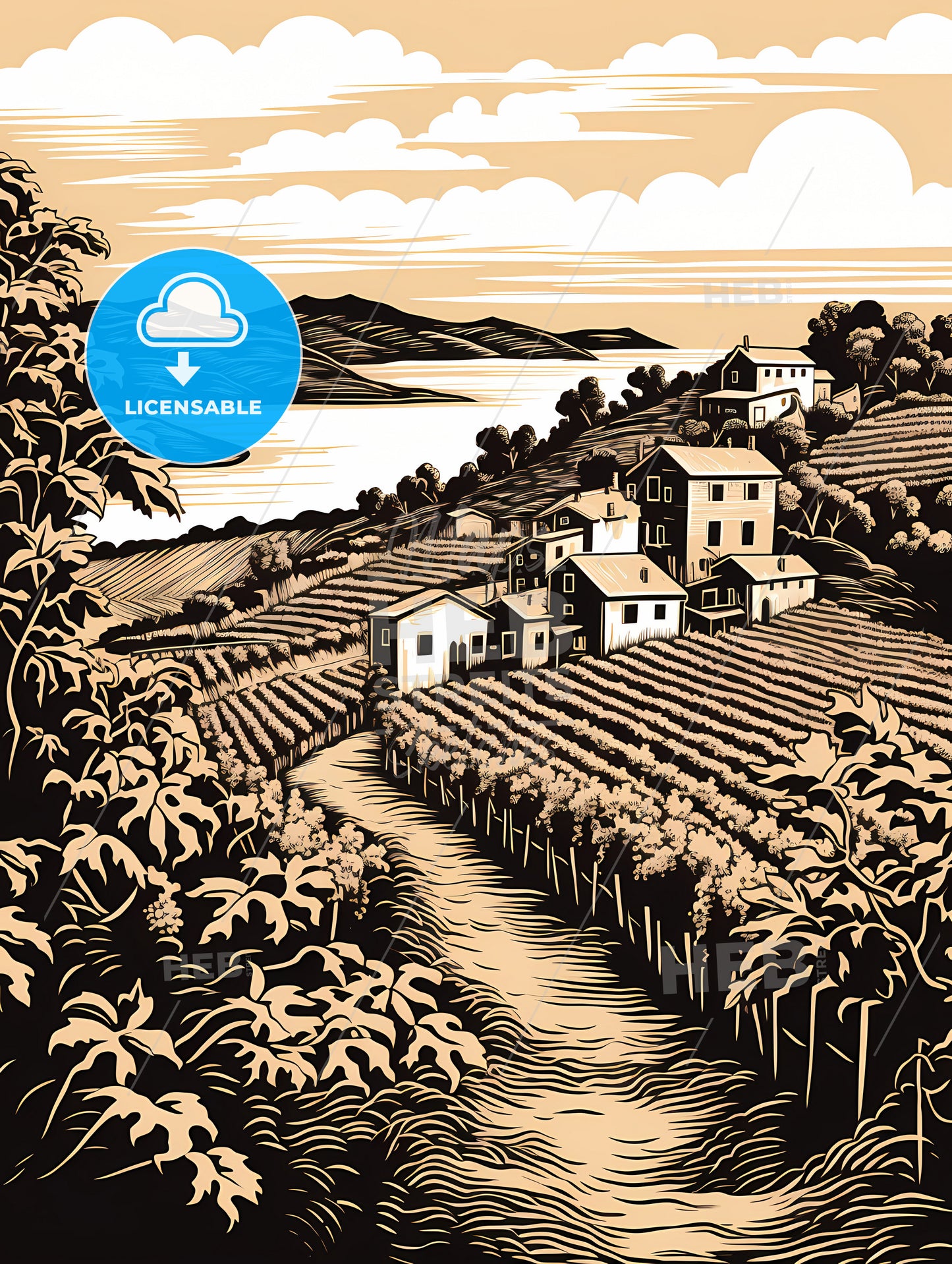 A Landscape With A Vineyard And Houses