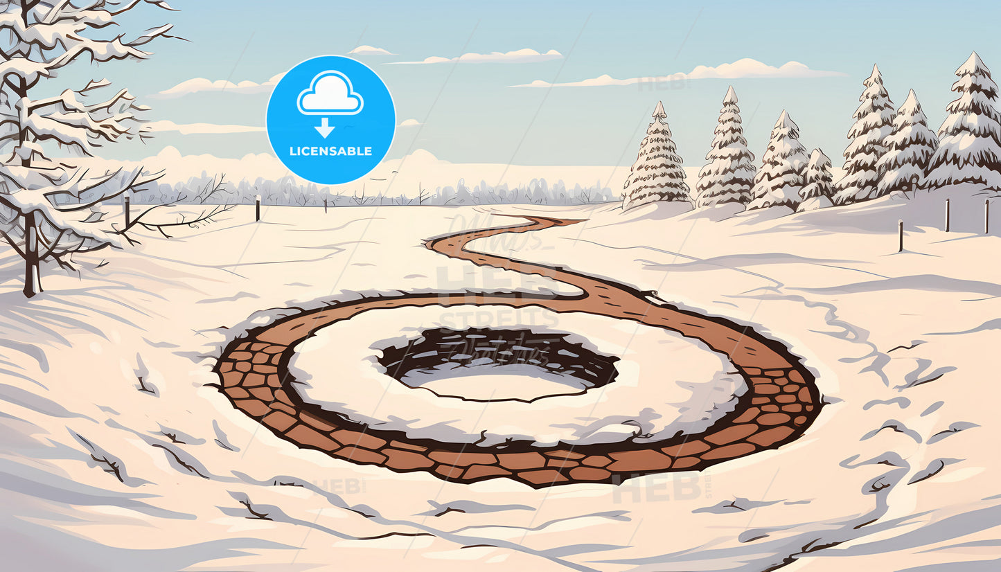 A Snow Covered Path In A Snowy Landscape