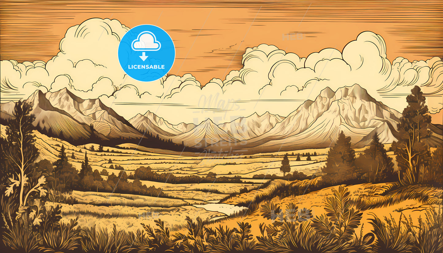 A Landscape With Mountains And Clouds