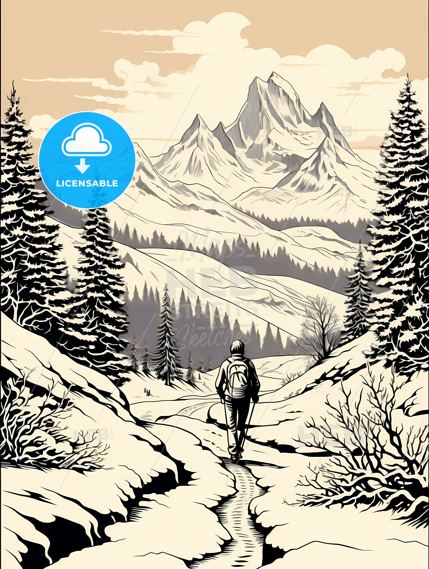 A Man Walking On A Snowy Path