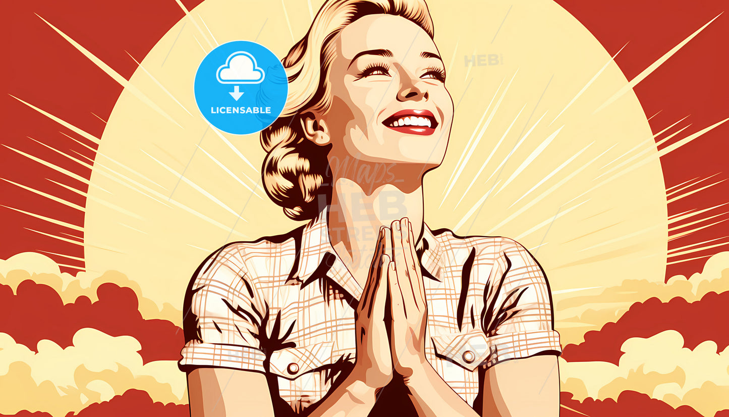 A Woman With Her Hands Together In Front Of Her Face