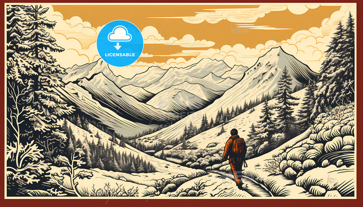 A Man Walking On A Mountain Trail