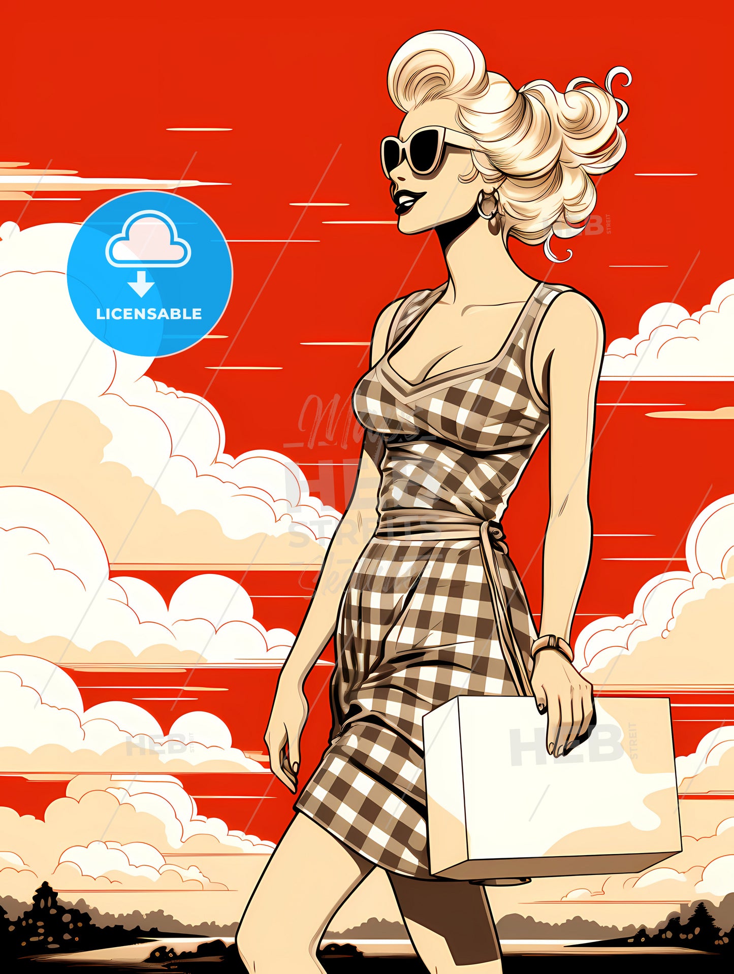 A Woman In A Dress And Sunglasses Holding A Bag