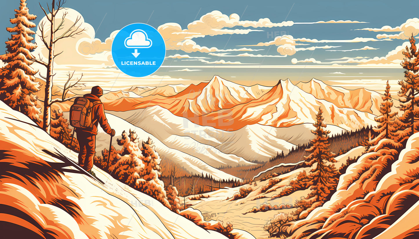 A Person On Skis On A Snowy Mountain