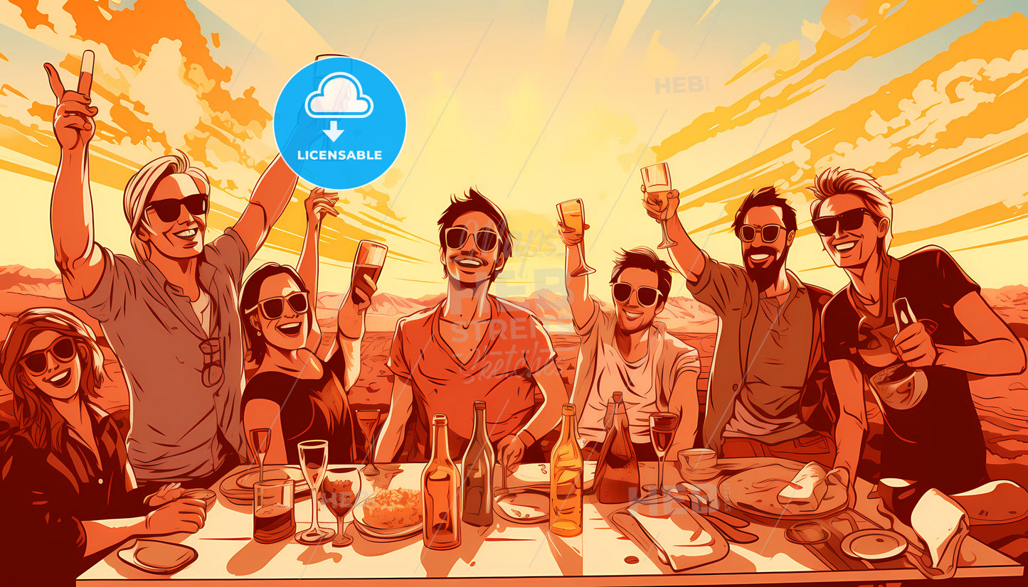 A Group Of People Sitting At A Table With Drinks