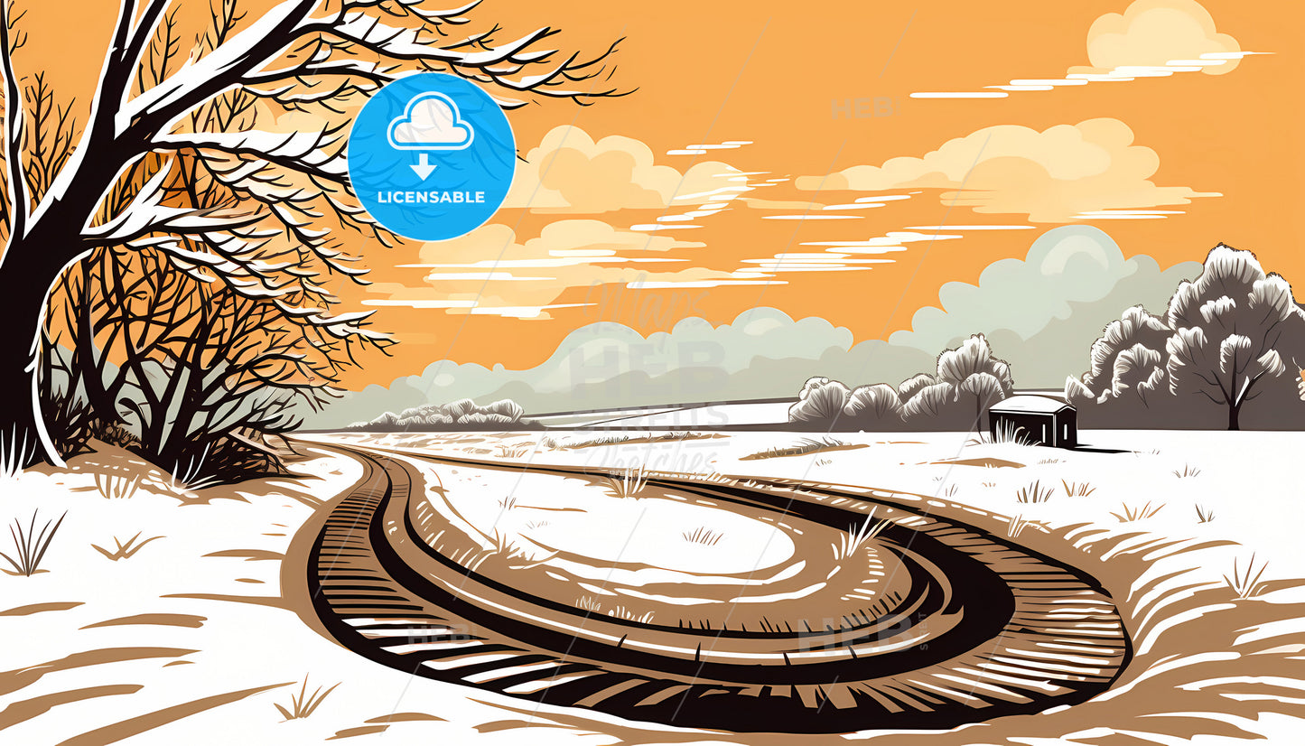 A Train Tracks In A Snowy Landscape