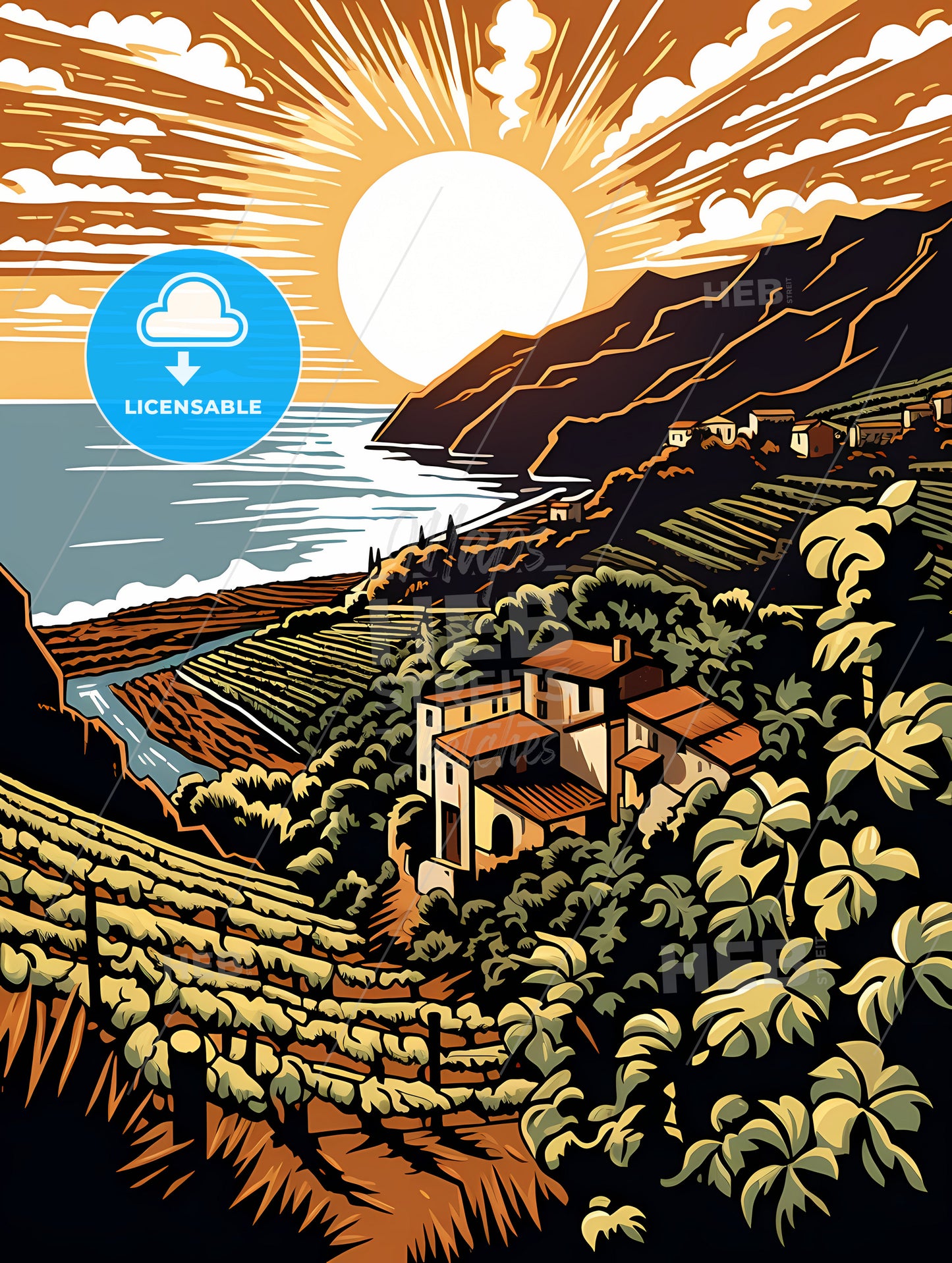 A Landscape With A House And A River And Mountains