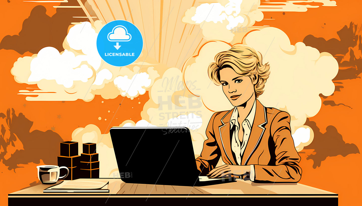 A Woman Sitting At A Desk With A Laptop