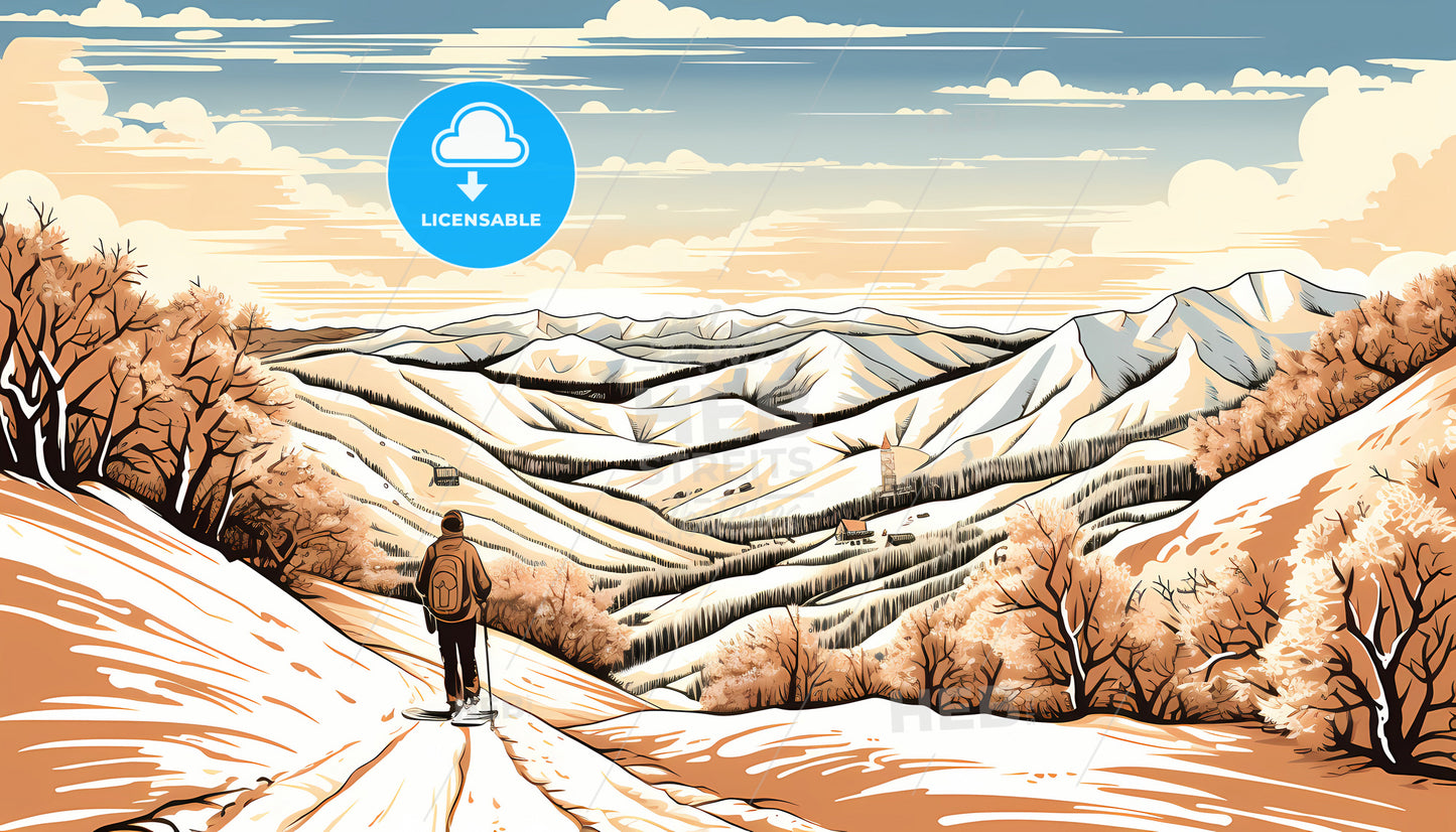 A Person On Skis On A Snowy Mountain