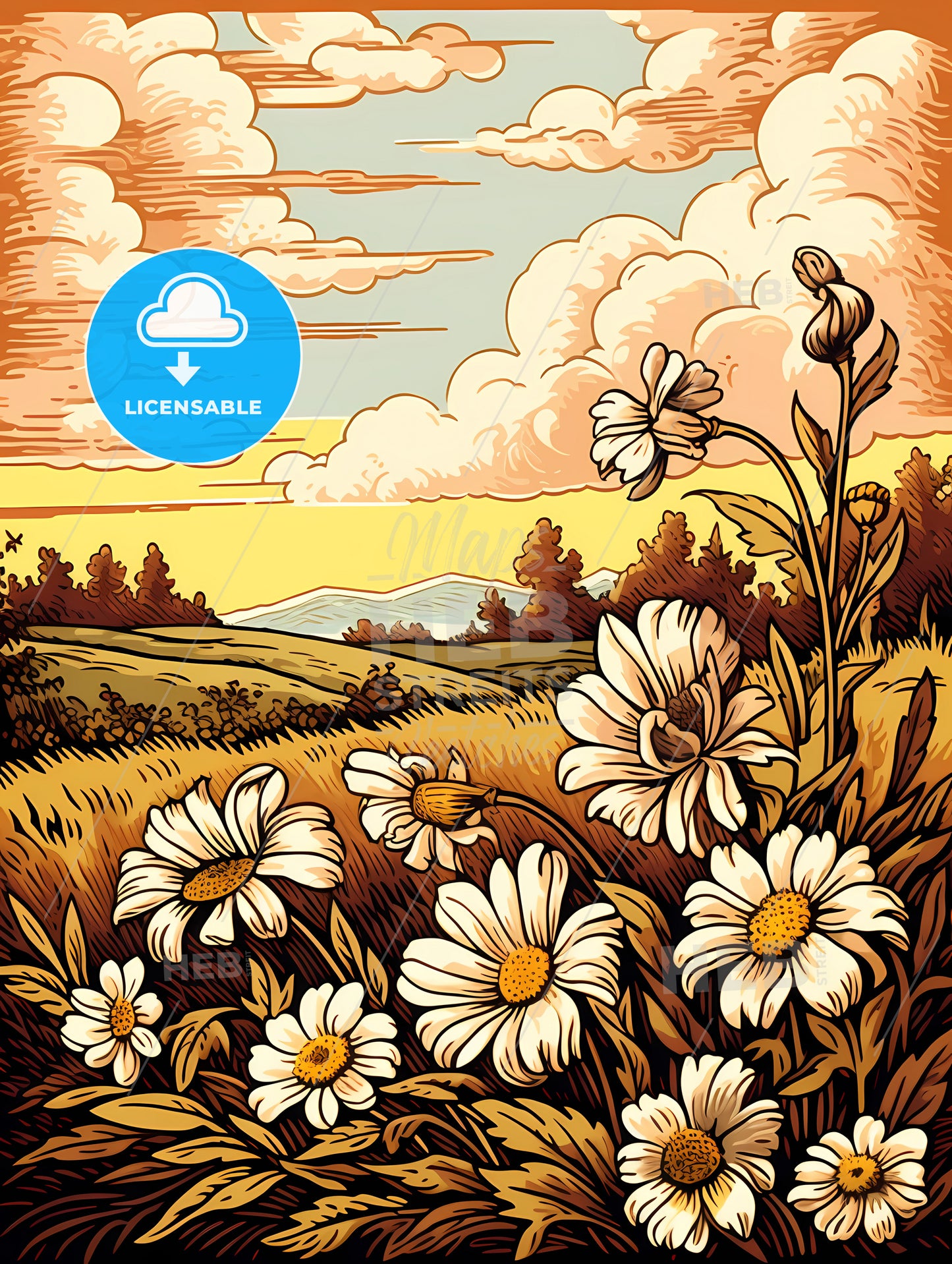 A Painting Of Flowers In A Field