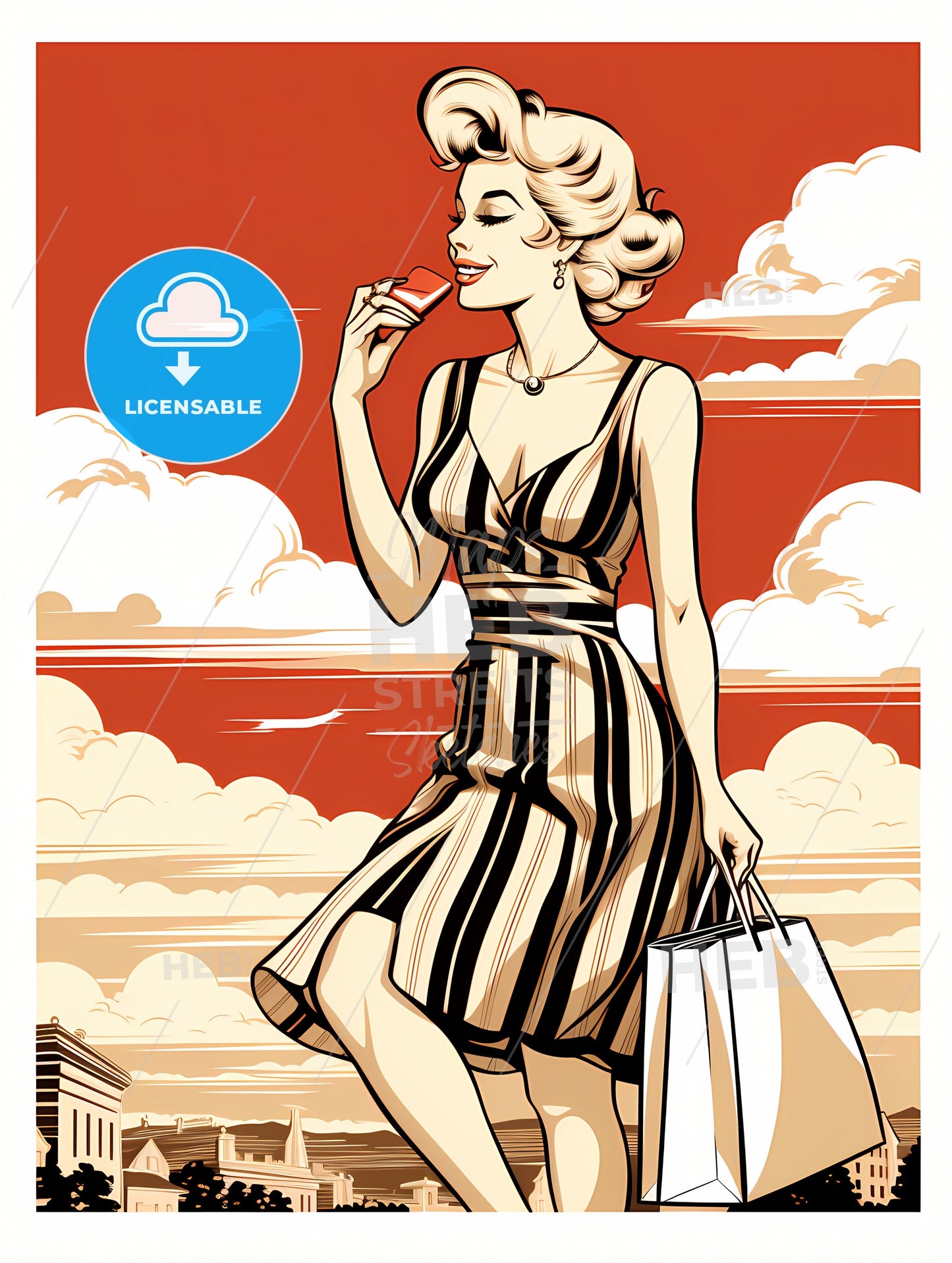 A Woman Holding A Bag And Eating A Piece Of Food