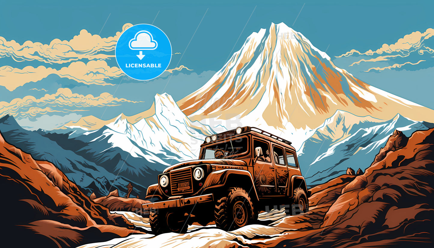 A Car Driving Through The Mountains