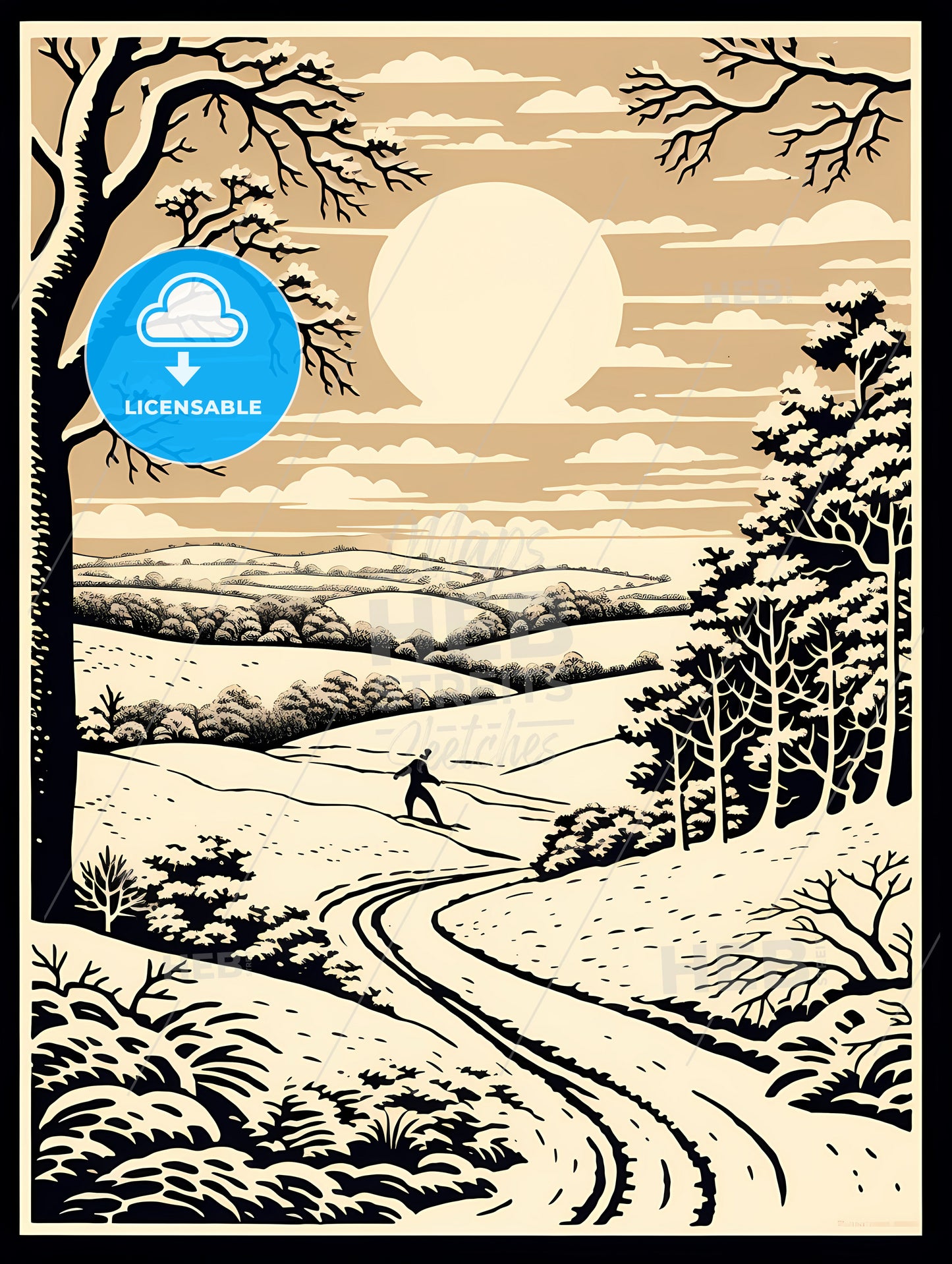 A Black And White Picture Of A Person Skiing Down A Snowy Hill