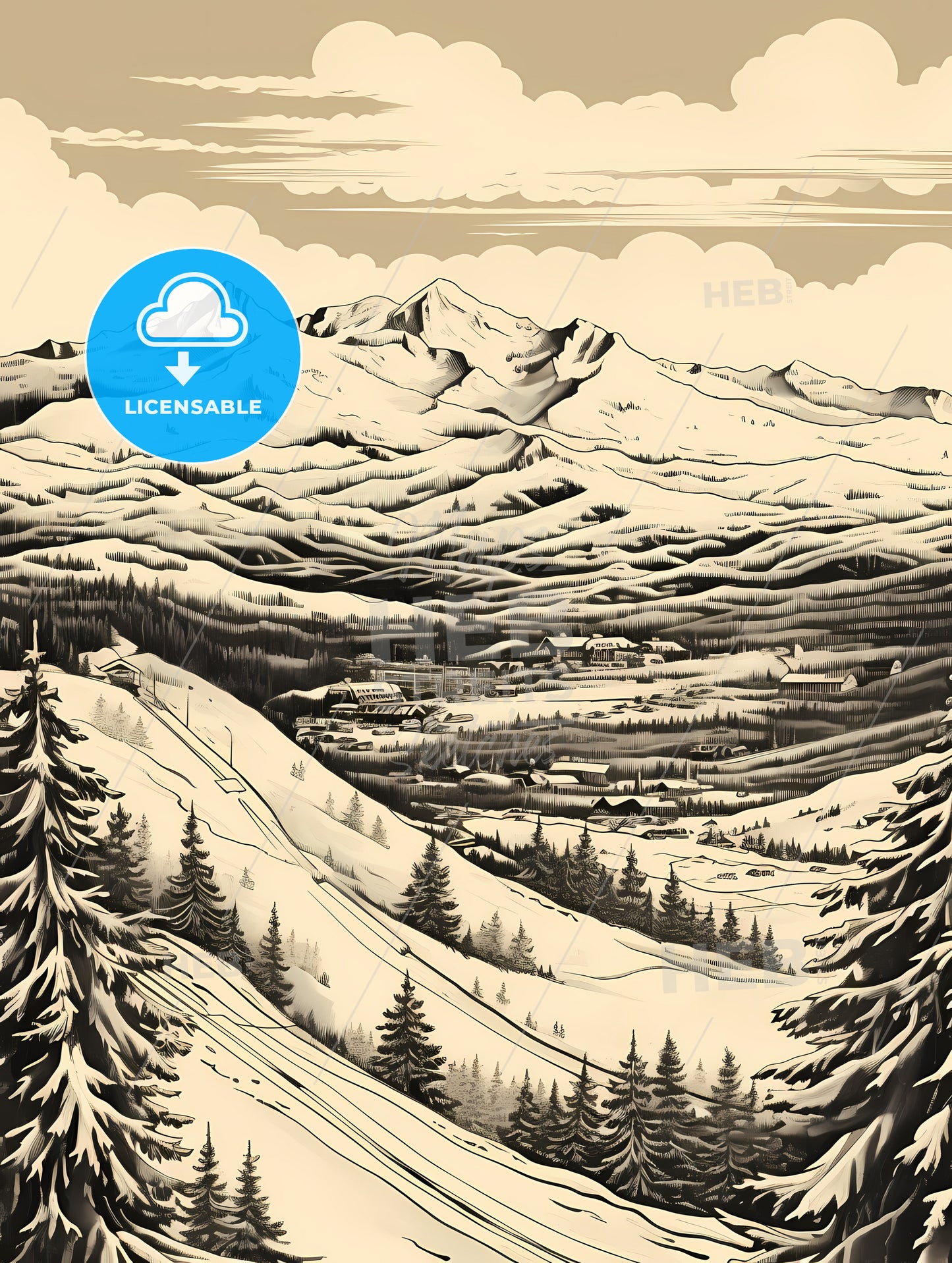 A Mountain Landscape With Trees And A Village