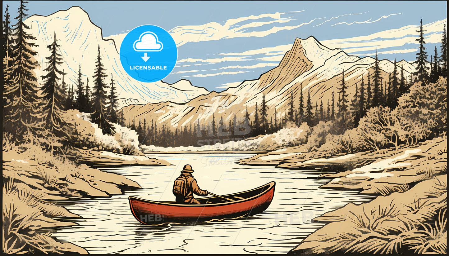 A Man In A Canoe On A River