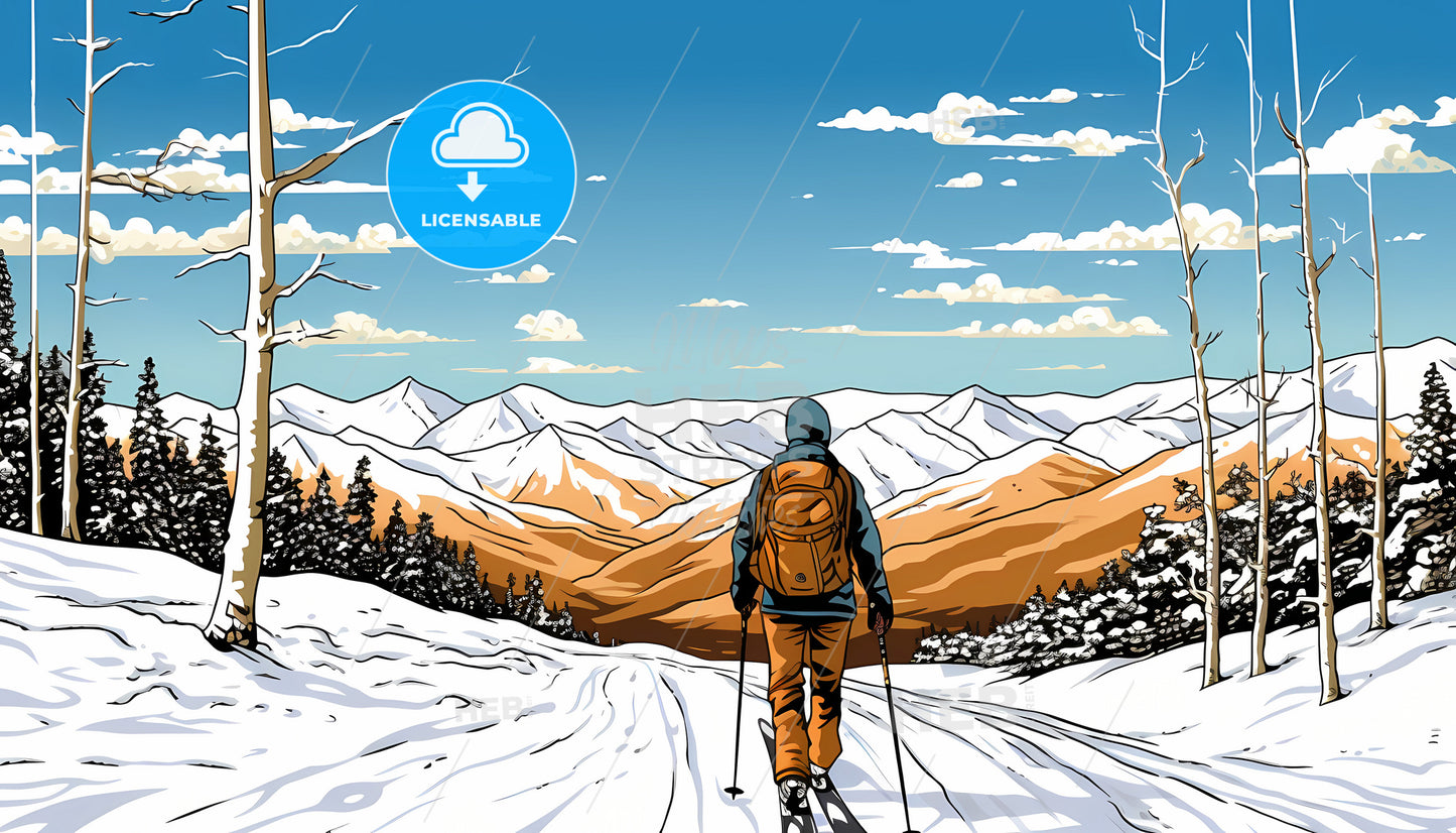 A Person Skiing On A Snowy Mountain