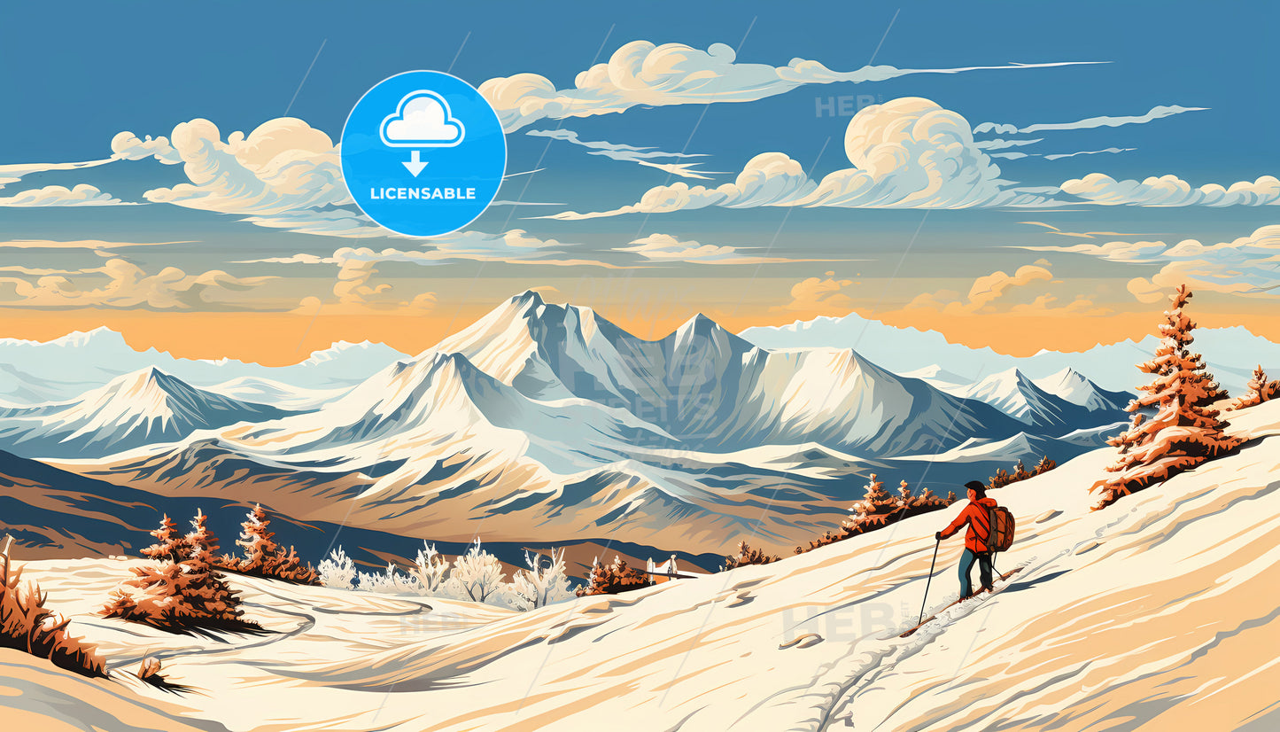 A Man Hiking Up A Snowy Mountain