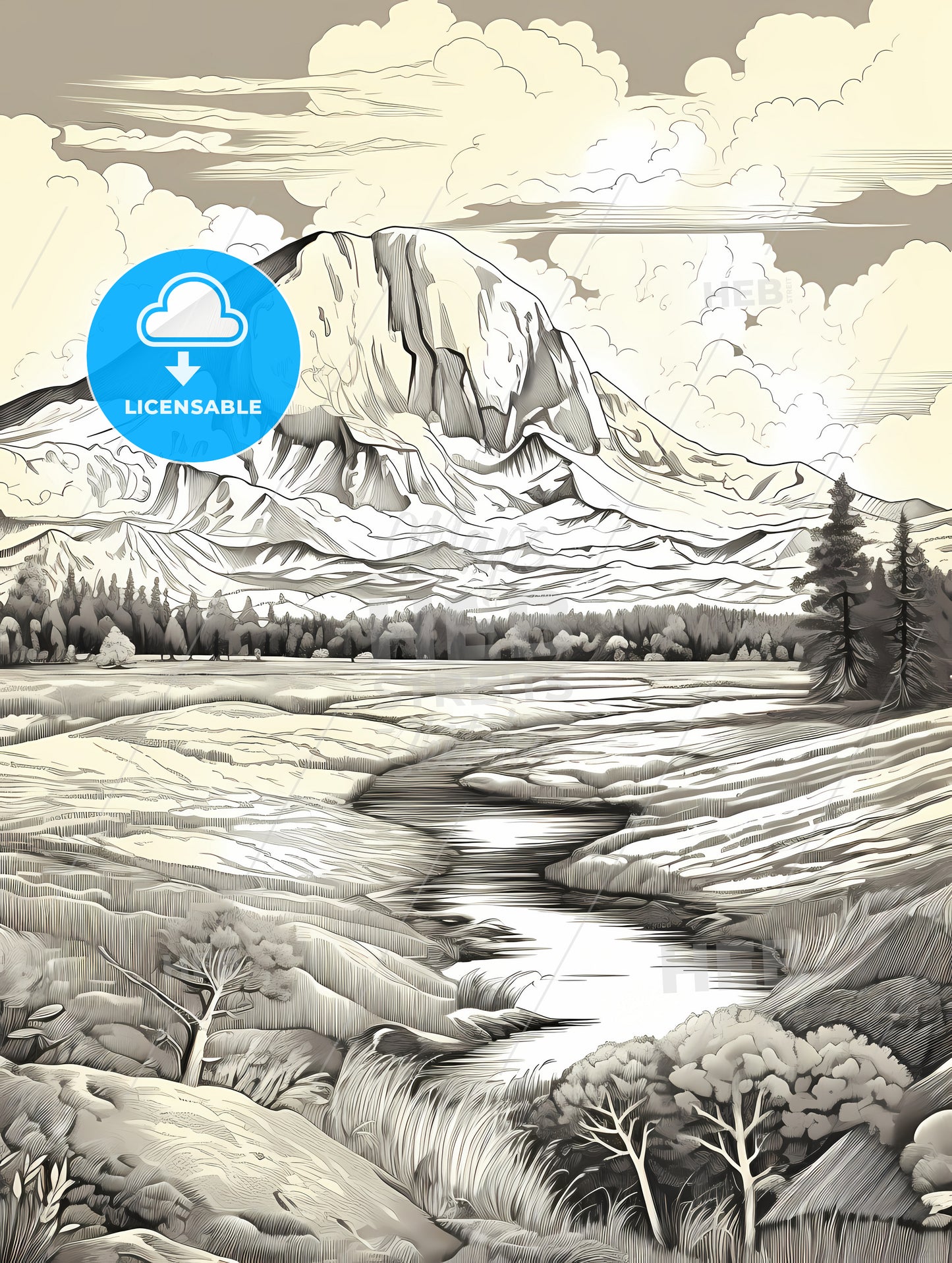 A River Running Through A Valley With A Mountain In The Background