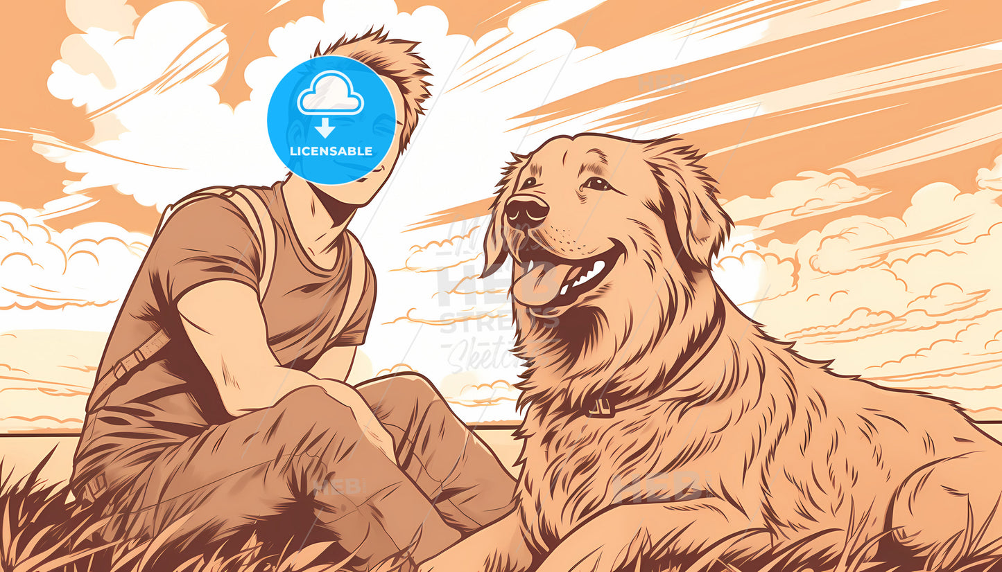 A Man Sitting Next To A Dog